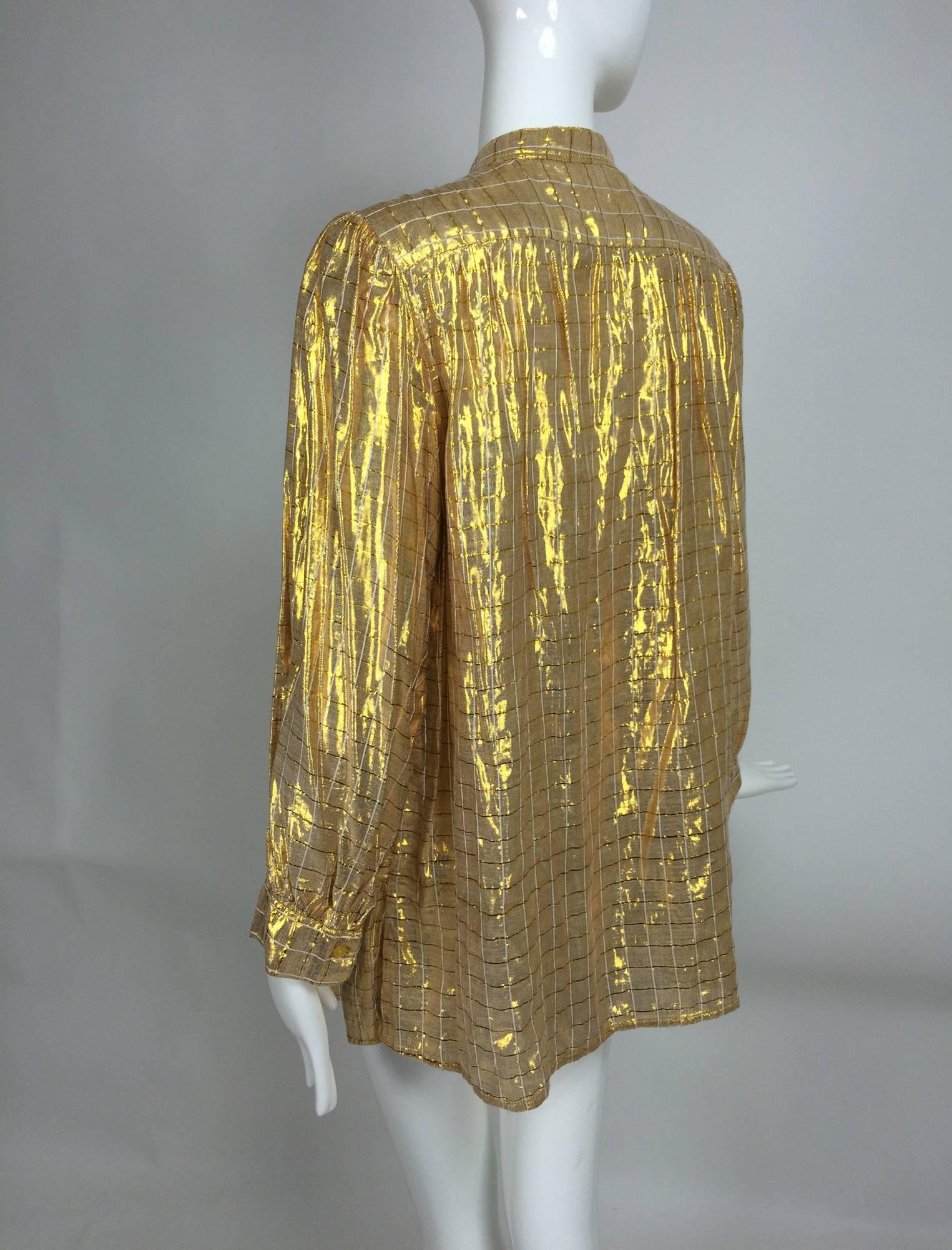 Vintage Gauze Shimmery Gold Yoke Back tunic Top India 1970s Unworn 1