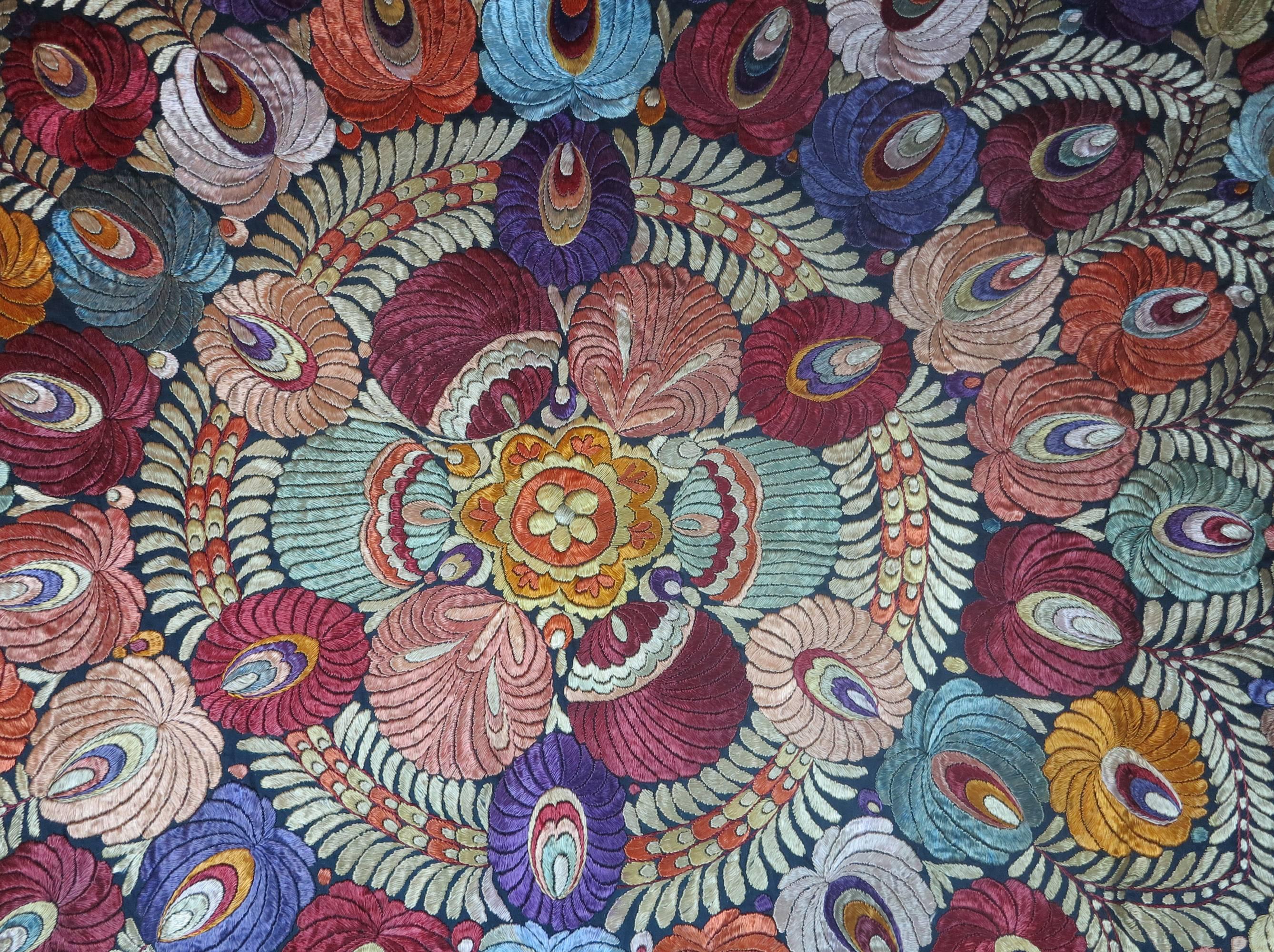 Vintage Matyo Hungarian traditional folk hand embroidered large cloth 1930s...A large and beautiful piece, the linen cloth is hand embroidered in silk floss and features a very traditional design of flowers and leaves, the front and back of the