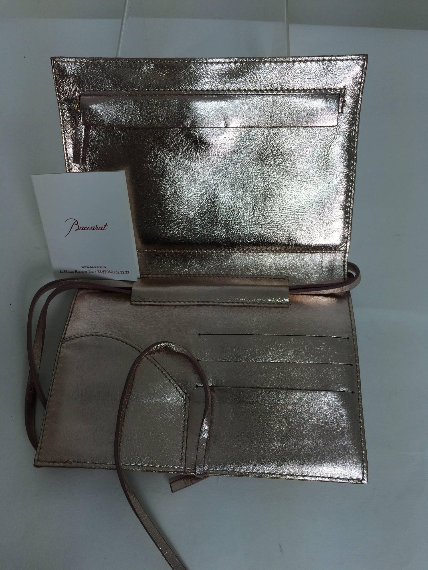 Gray Vintage Baccarat Eclipse pink metallic leather with crystal shoulder bag NIB For Sale