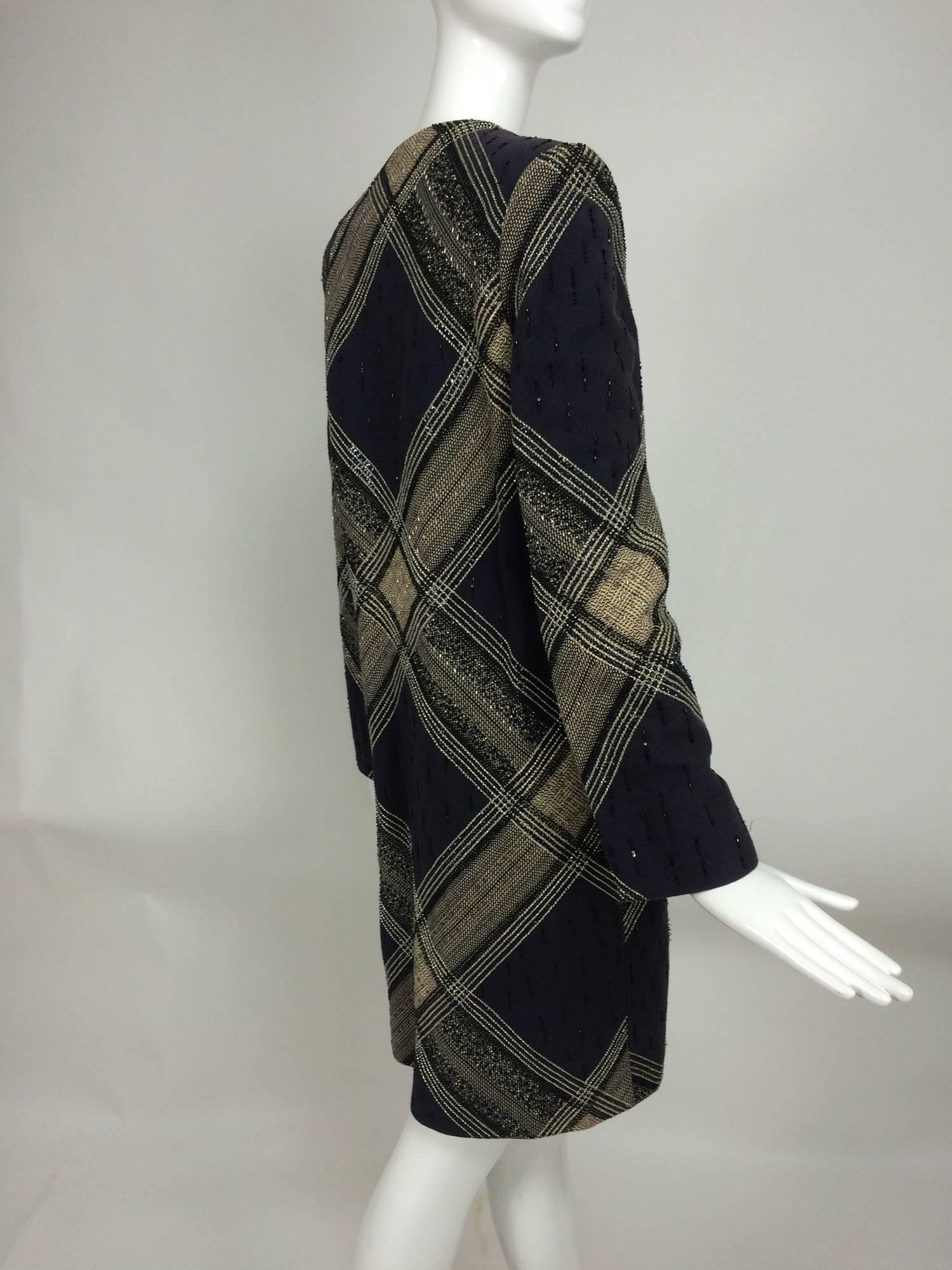 Bill Blass Beaded Plaid Coat Runway 1970s In Excellent Condition In West Palm Beach, FL