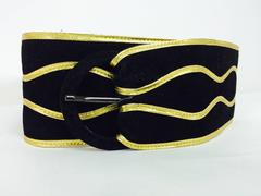 Vintage Yves Saint Laurent wide black suede with gold cord belt 1980s medium