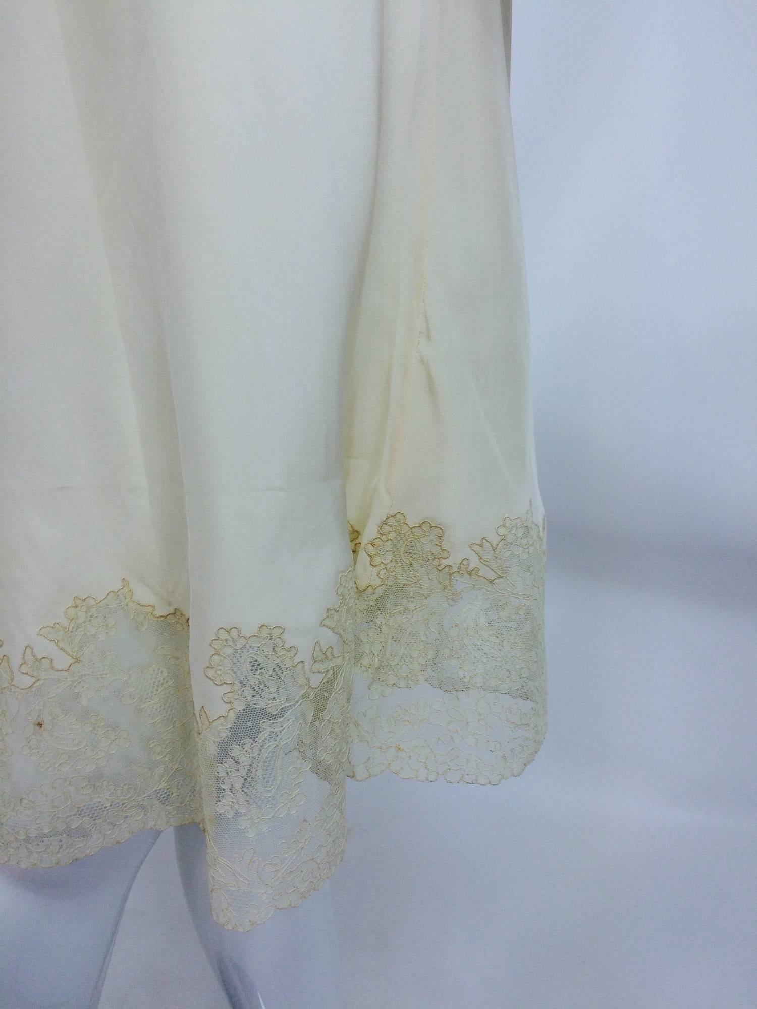 vintage French hand made embroidered champagne silk & lace slip 1950s 2