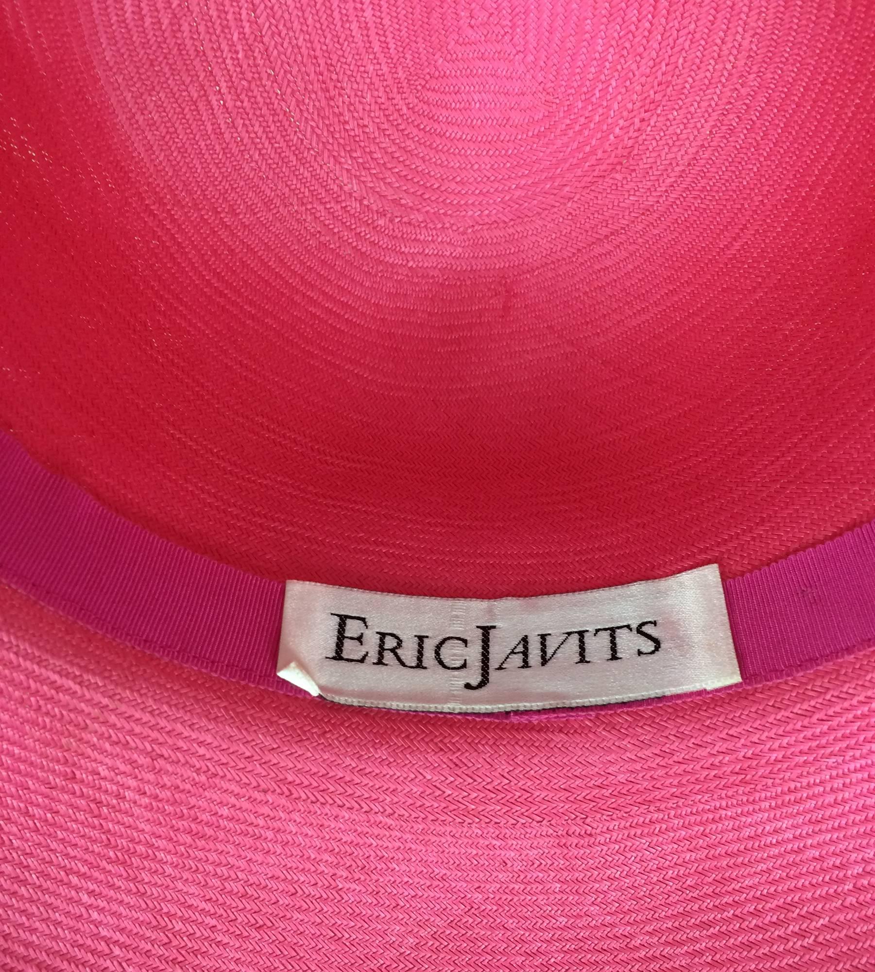 Eric Javits pink & natural fine straw wide brim hat In New Condition In West Palm Beach, FL