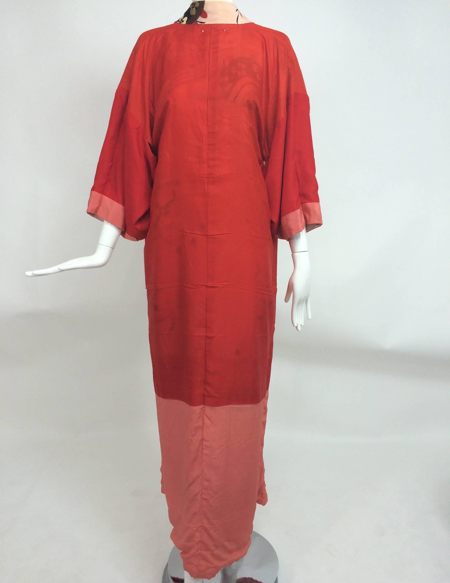 Pre WWII red and pink silk crepe Japanese Kimono 1930s 3