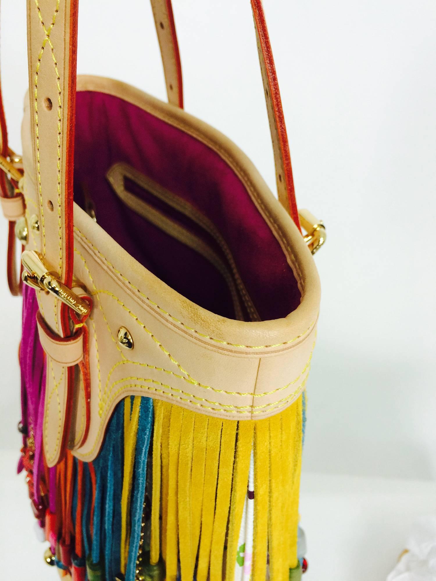 Louis Vuitton Multicolore Fringe Bucket Bag designed by Takashi Murakami 2006 In Excellent Condition In West Palm Beach, FL