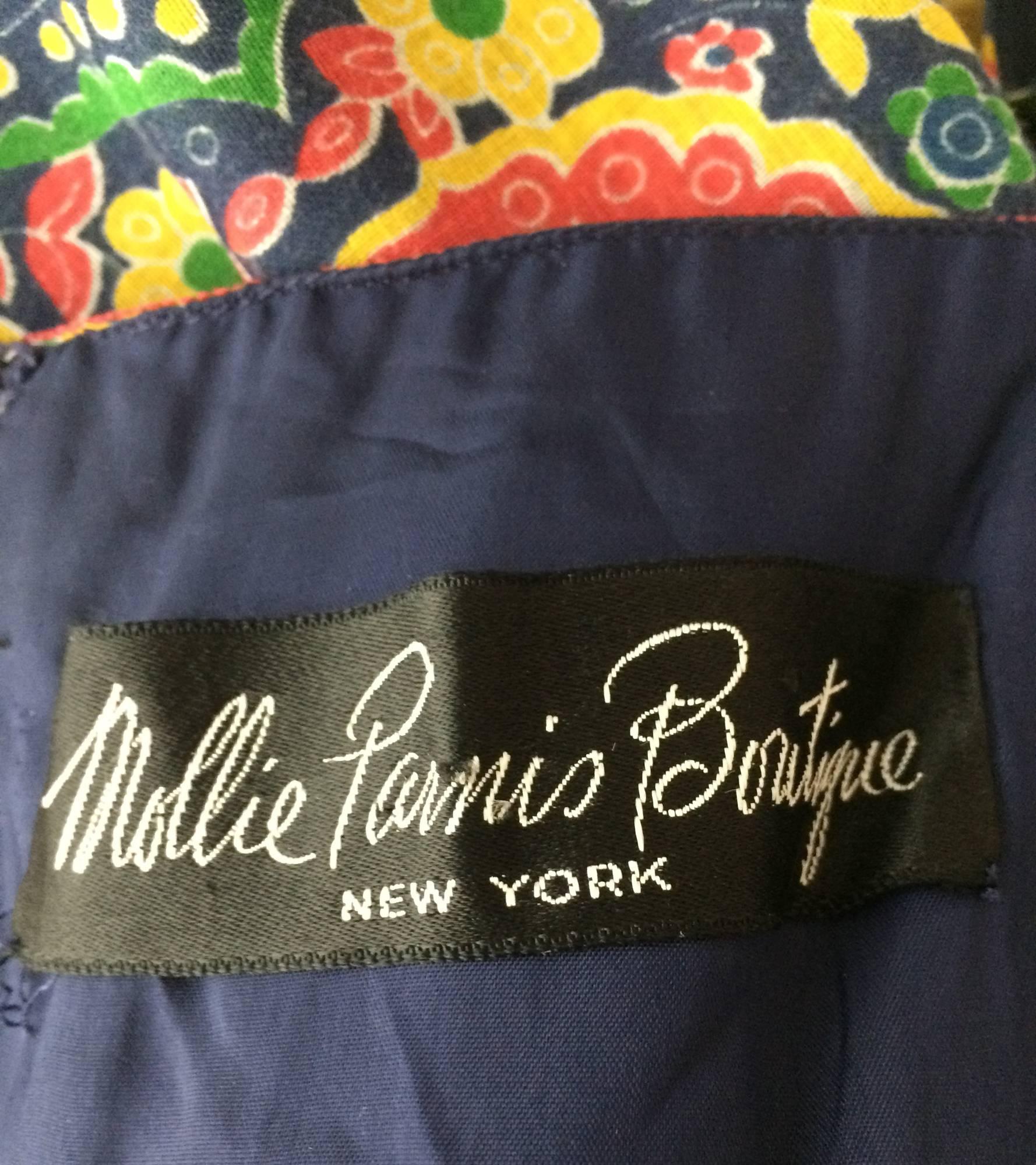 Vintage Mollie Parnis floral gauze ruffle shoulder maxi dress 1960s 1