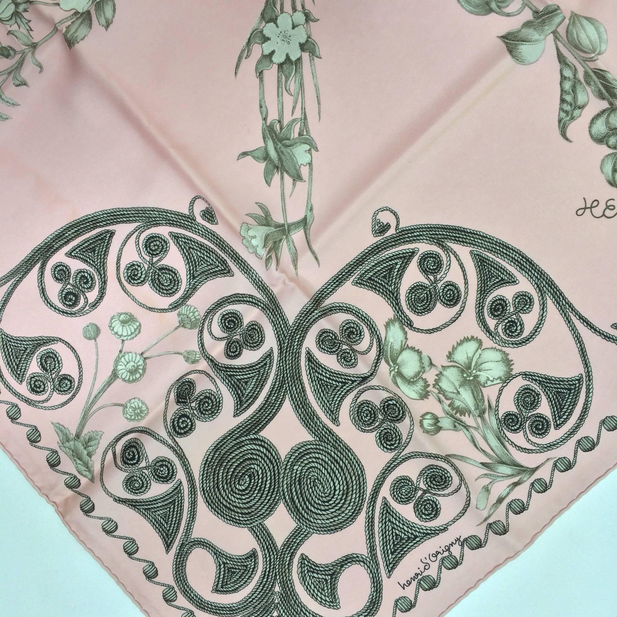  Hermes Paris silk twill scarf, Arabesques Henri d'Origny in pale pink and shades of grey...35