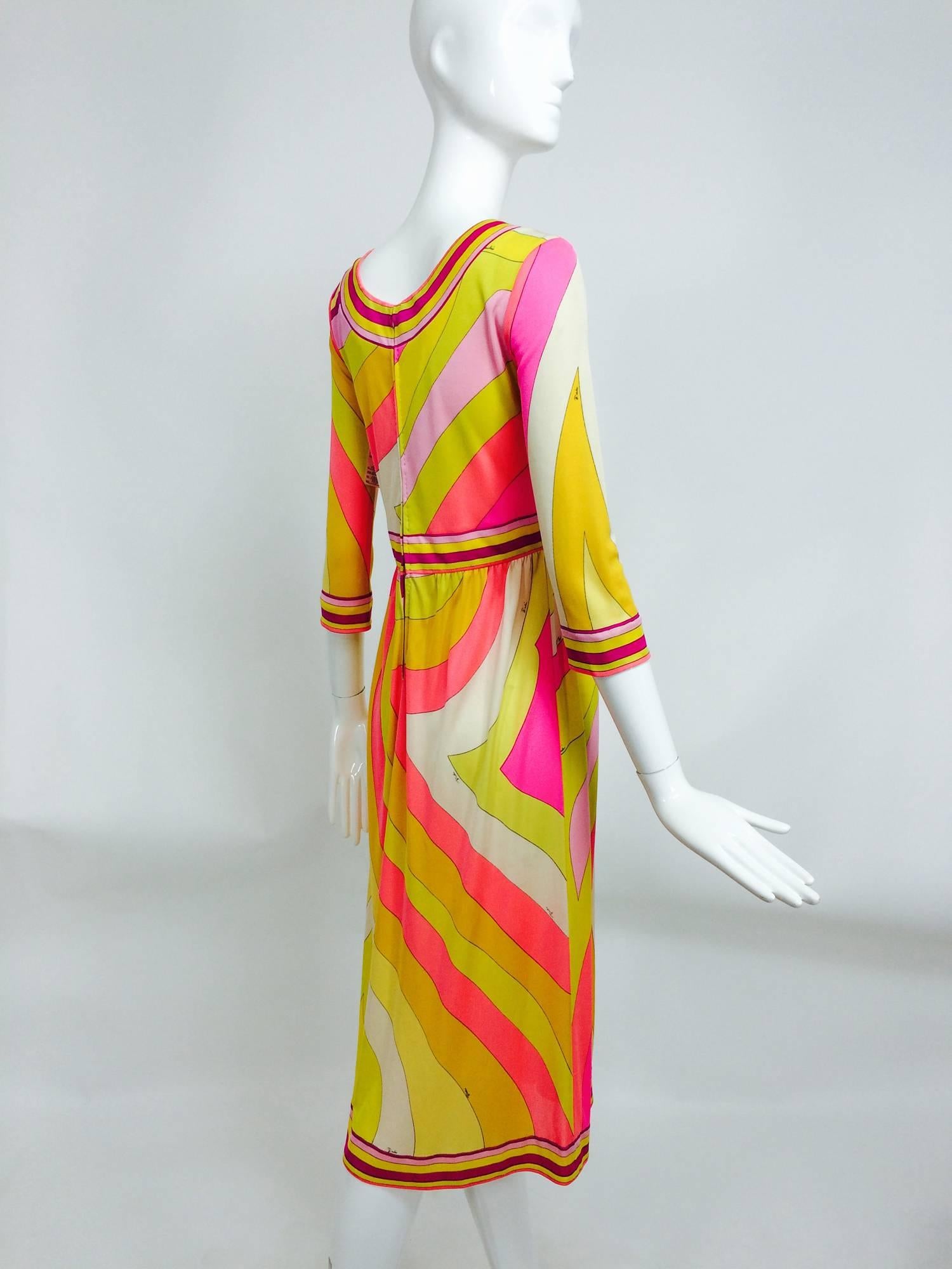 Women's Vintage Emilio Pucci hot pink & citron Silk jersey dress 1960s