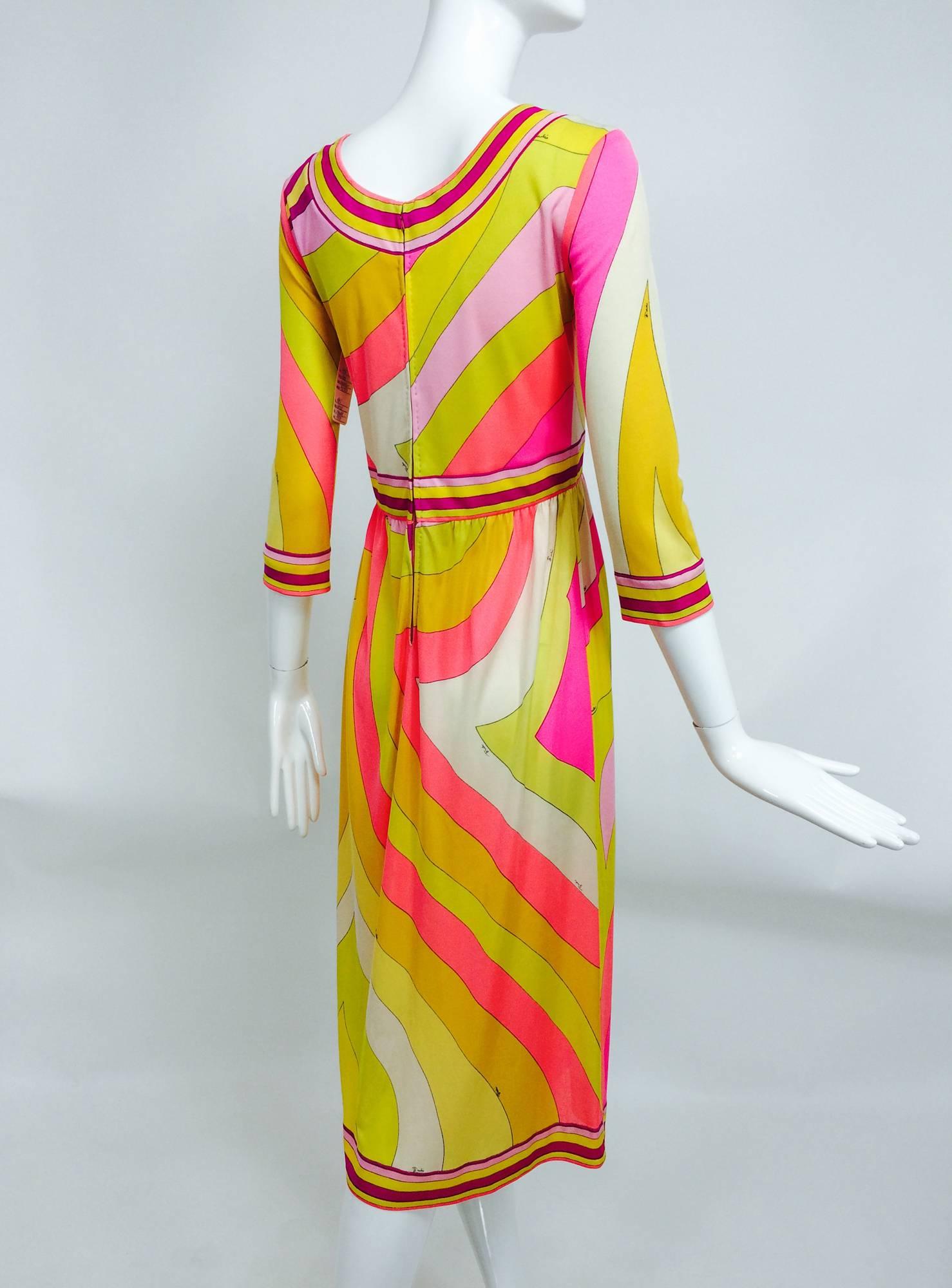 Vintage Emilio Pucci hot pink & citron Silk jersey dress 1960s 1