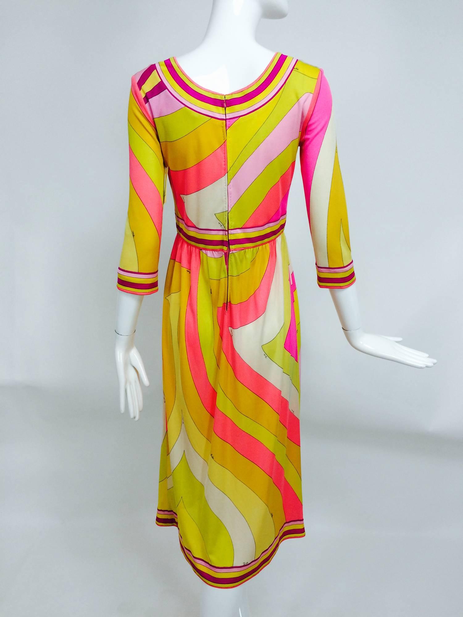 Vintage Emilio Pucci hot pink & citron Silk jersey dress 1960s 2