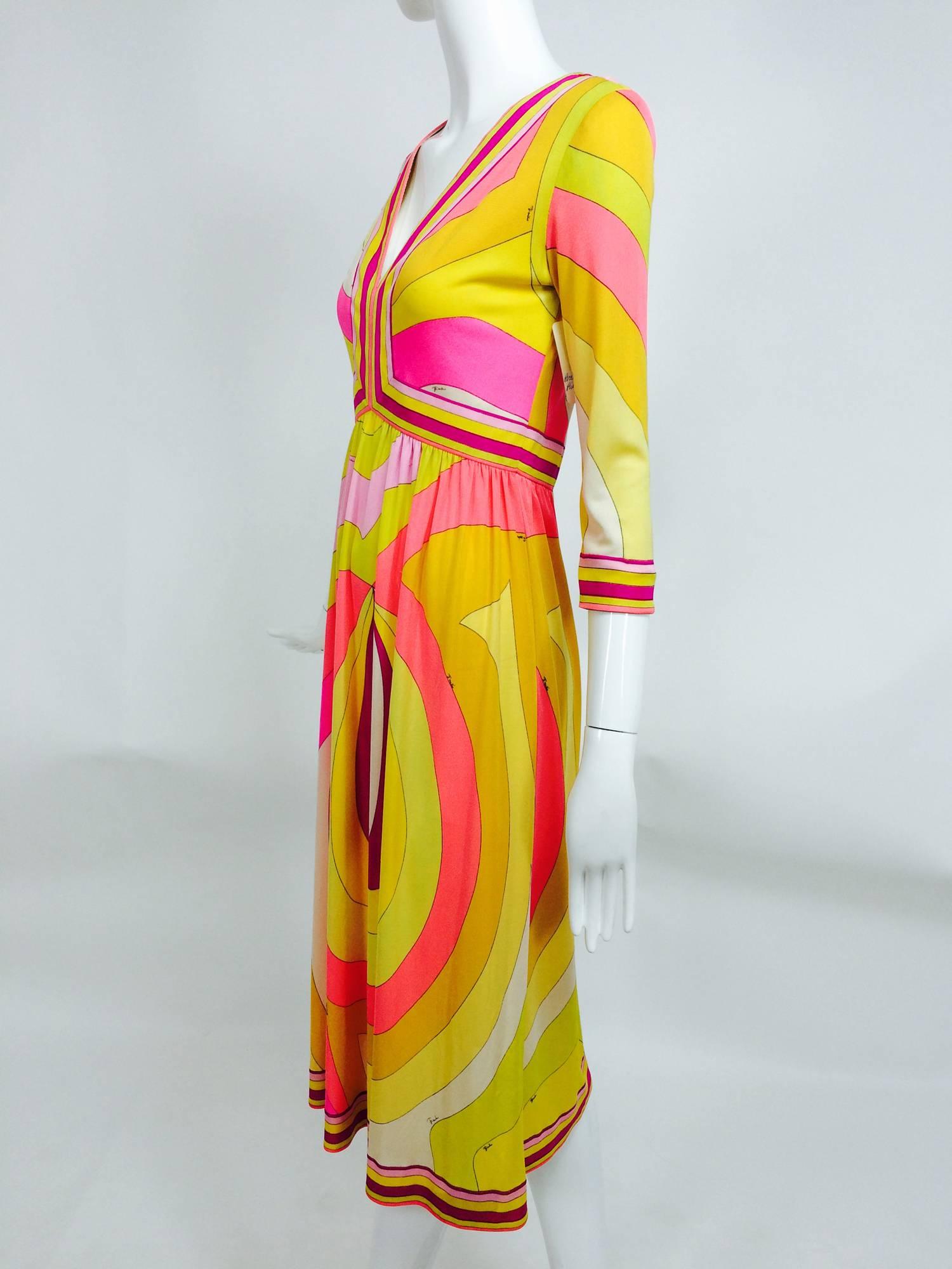 Vintage Emilio Pucci hot pink & citron Silk jersey dress 1960s 4