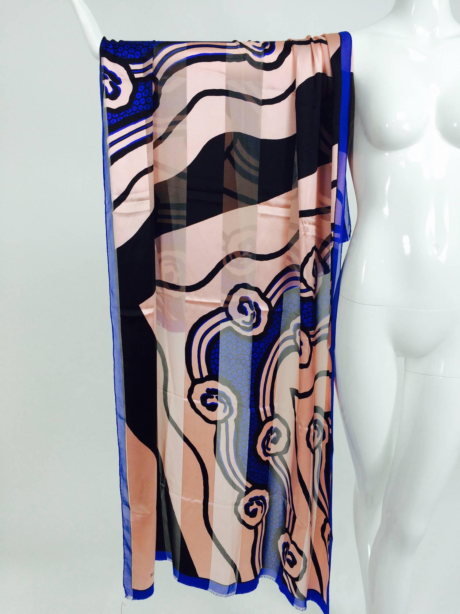 Gray Vintage Roger Vivier Paris Art Deco design silk shawl 1990s