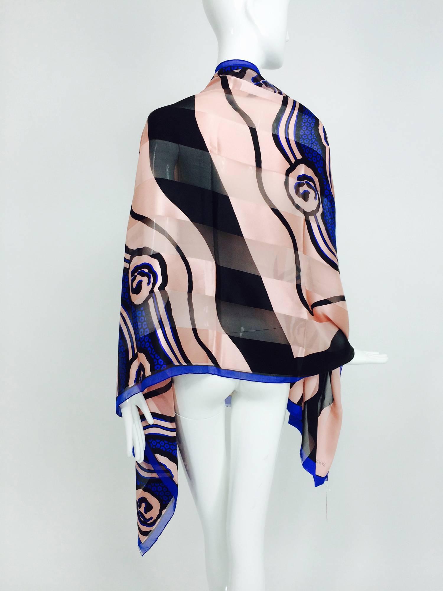 Vintage Roger Vivier Paris Art Deco design silk shawl 1990s 1