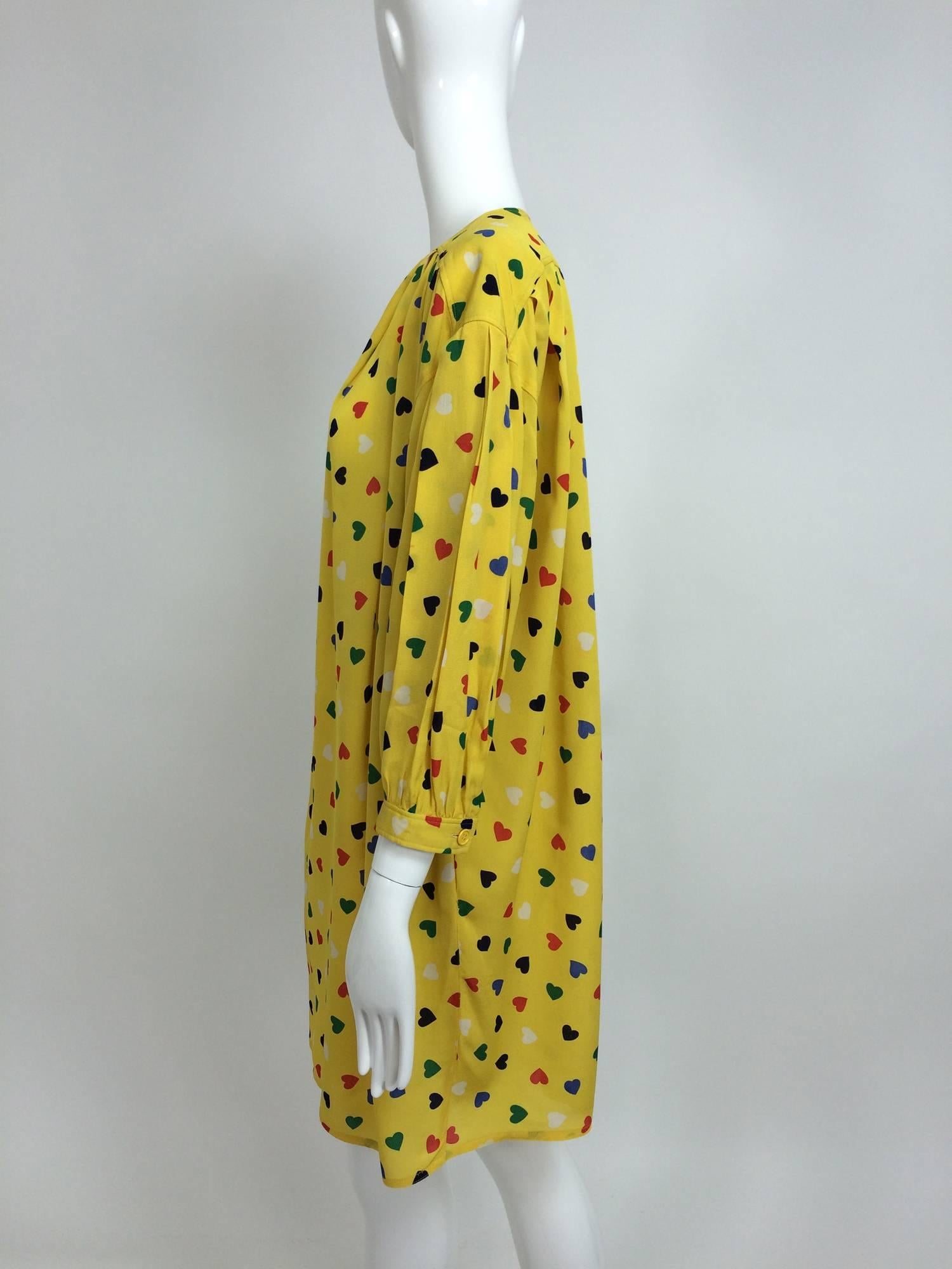 Yellow Vintage Ungaro coloured heart print yellow smock dress 1980s