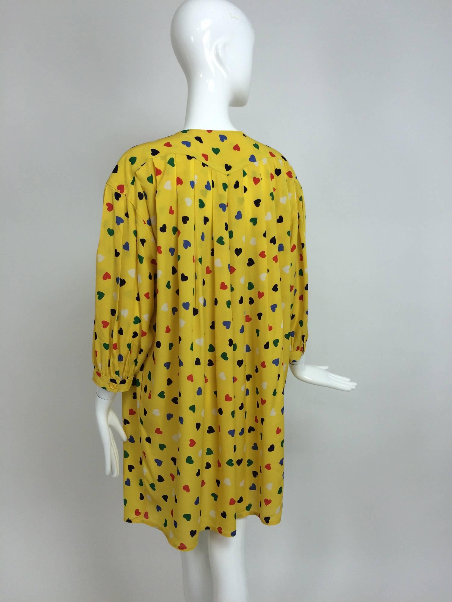 Women's Vintage Ungaro coloured heart print yellow smock dress 1980s