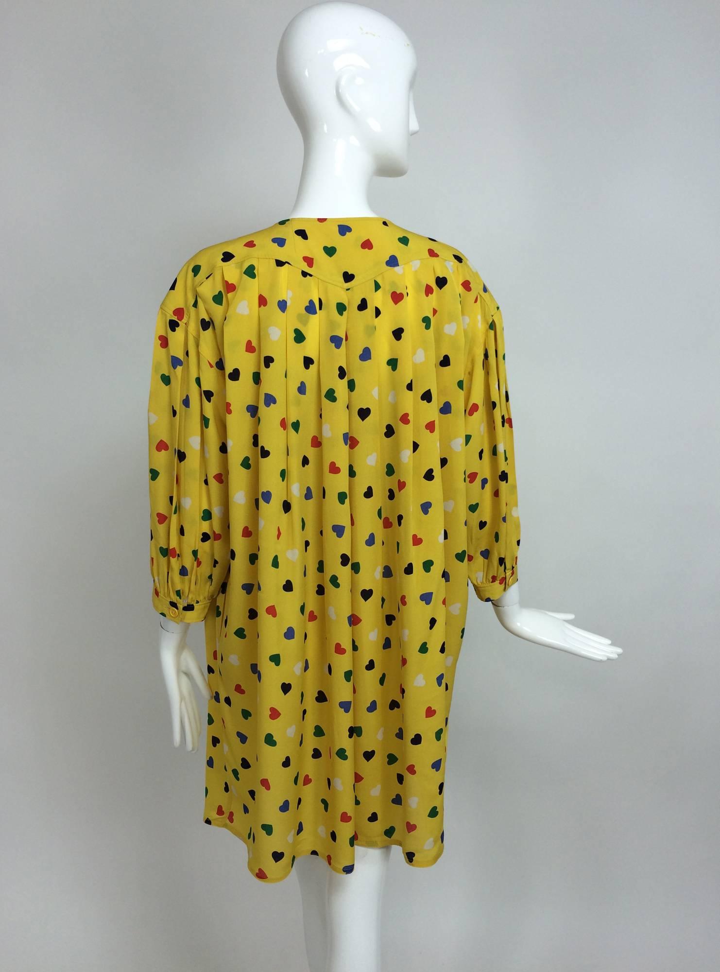 Vintage Ungaro coloured heart print yellow smock dress 1980s 1