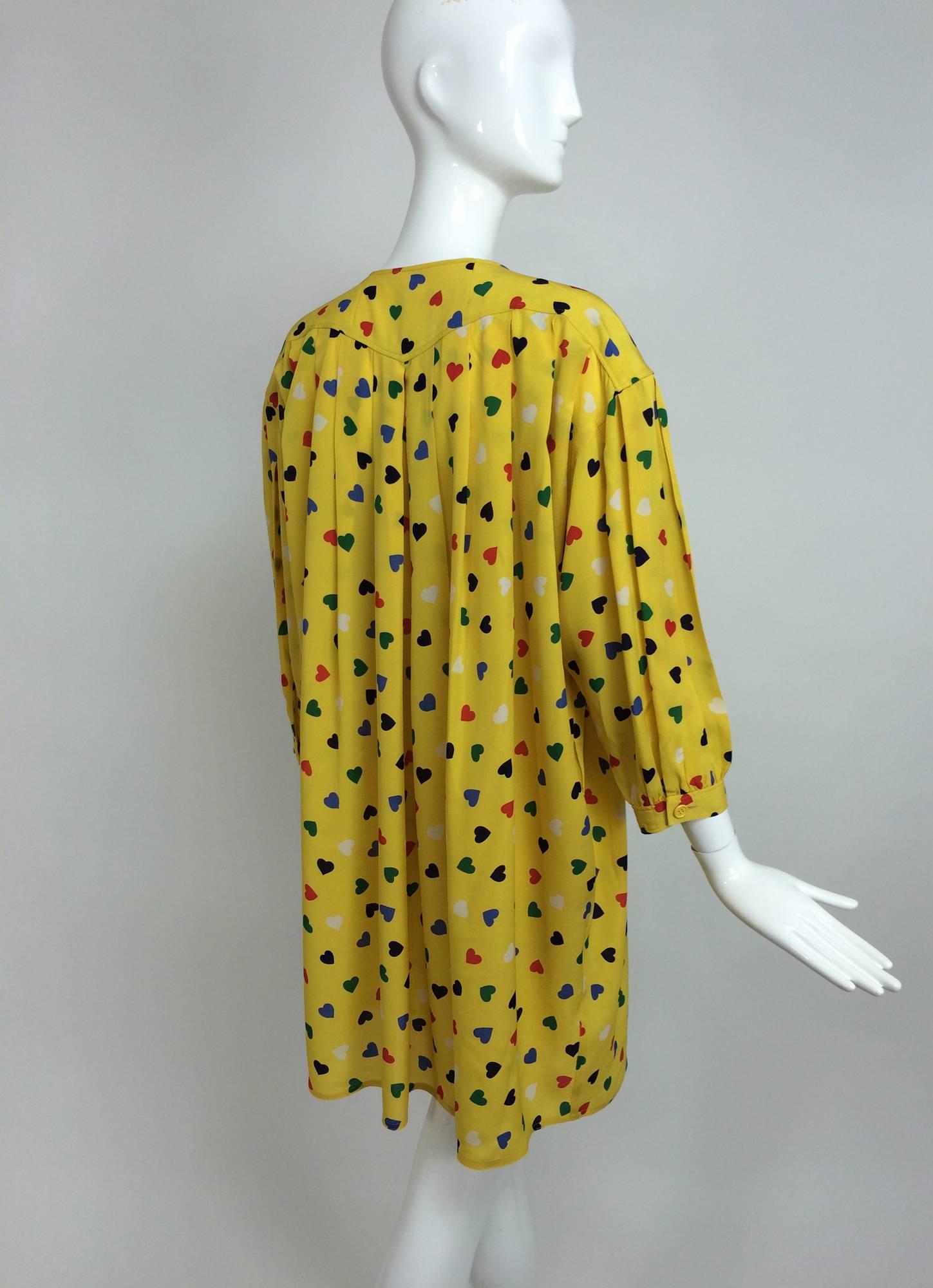 Vintage Ungaro coloured heart print yellow smock dress 1980s 3