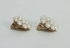 Vintage Miriam Haskell baroque pearl and filigree gold cluster clip earrings