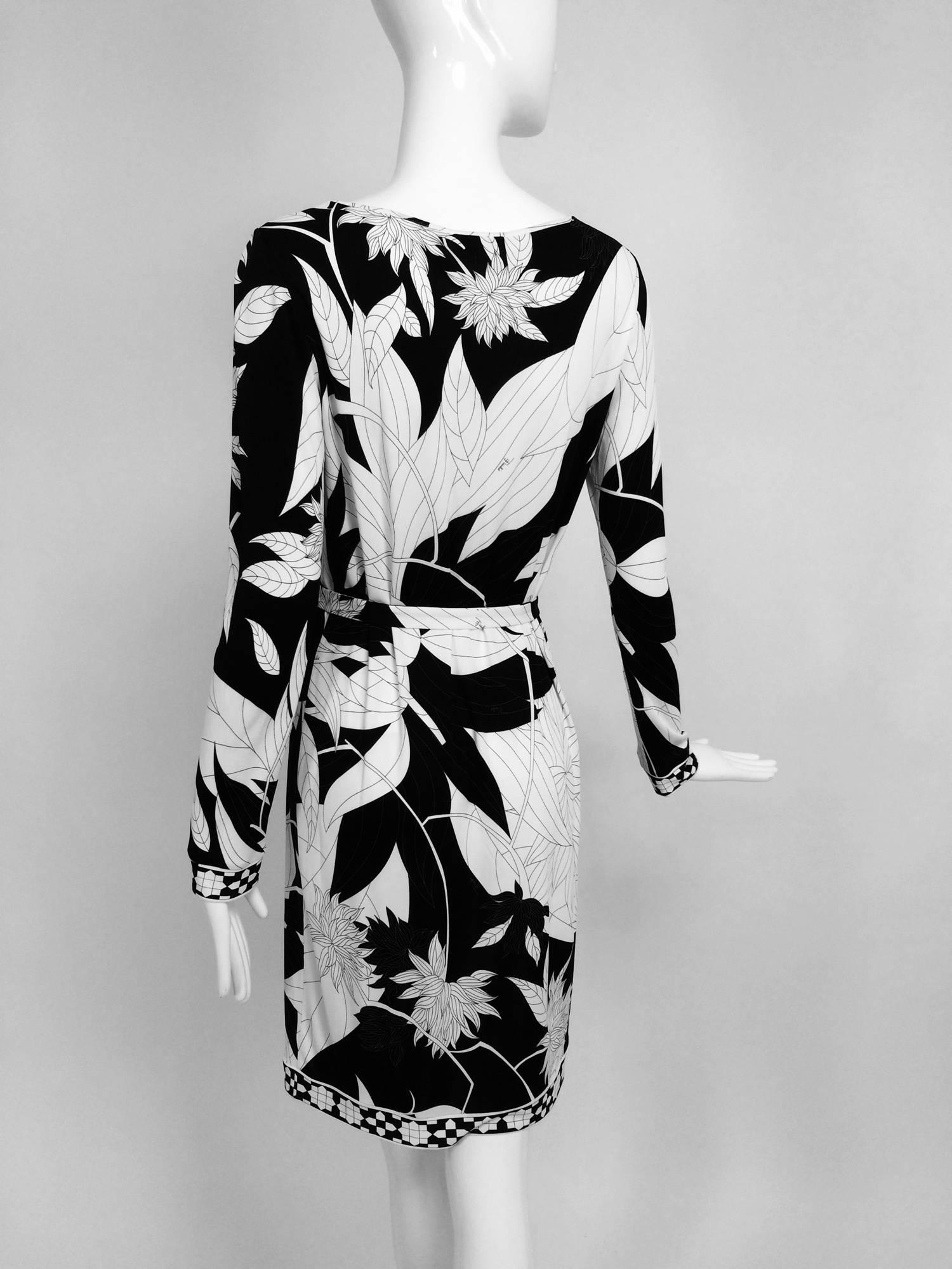 Black Pucci black & white long sleeve silk jersey dress