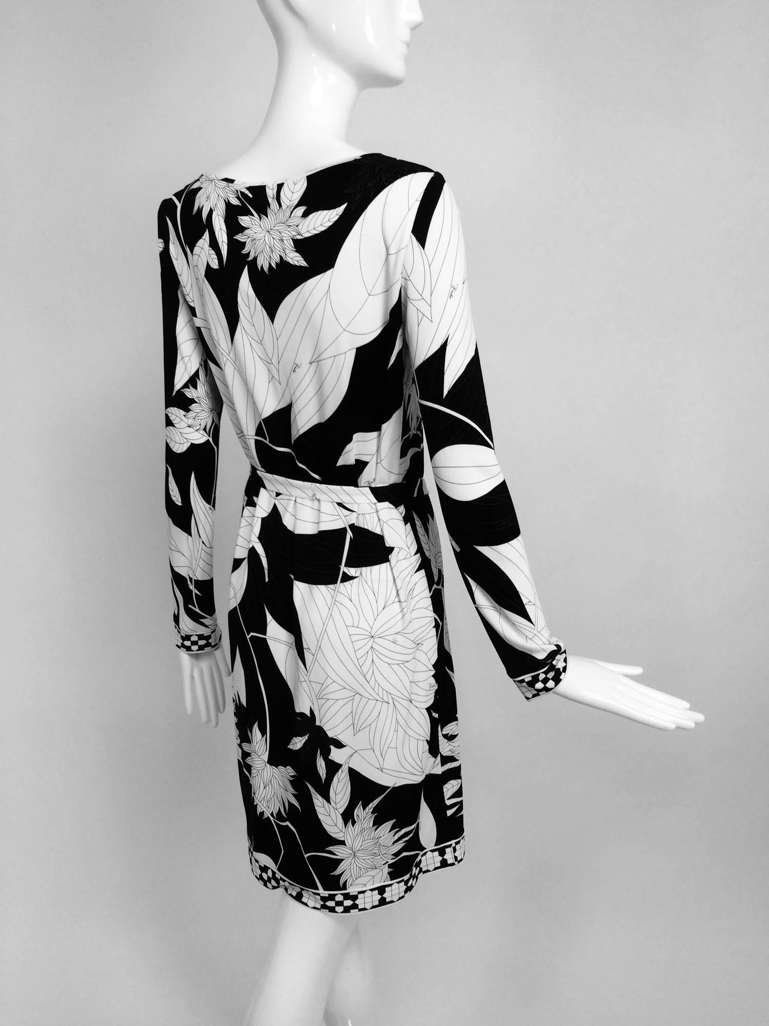 Women's Pucci black & white long sleeve silk jersey dress