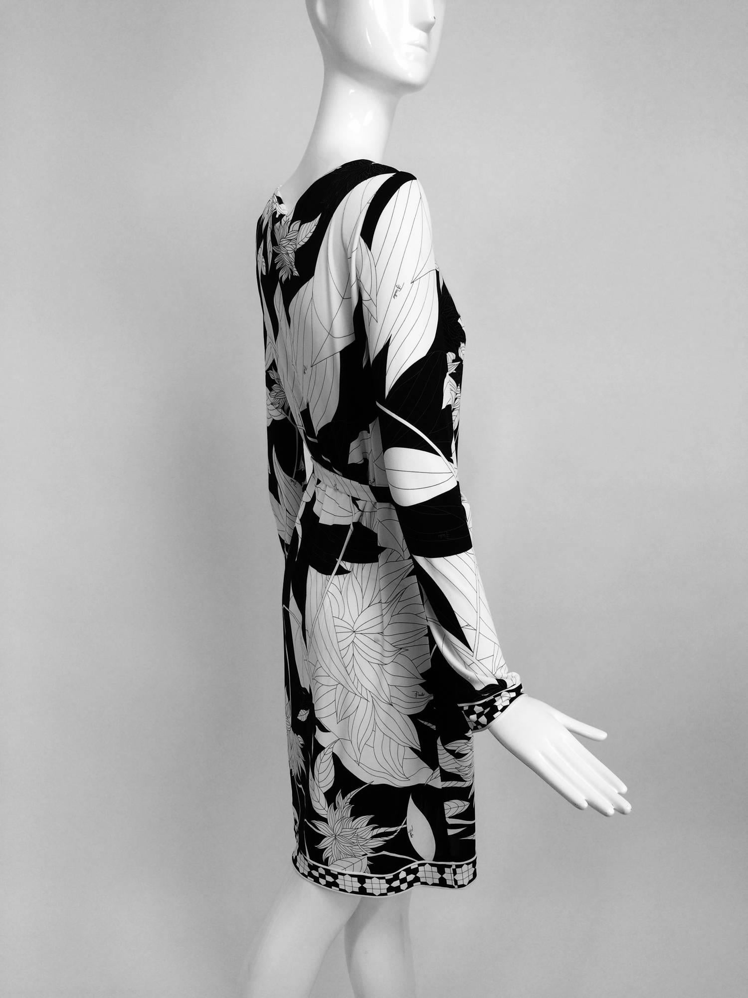 Pucci black & white long sleeve silk jersey dress 1