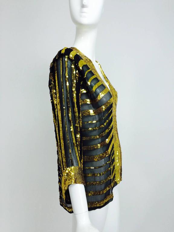 Black Vintage Sweelo black silk and gold sequin kimono style jacket 1970s unworn