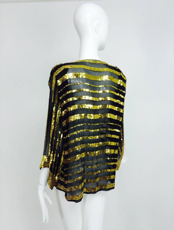 Vintage Sweelo black silk and gold sequin kimono style jacket 1970s unworn 1