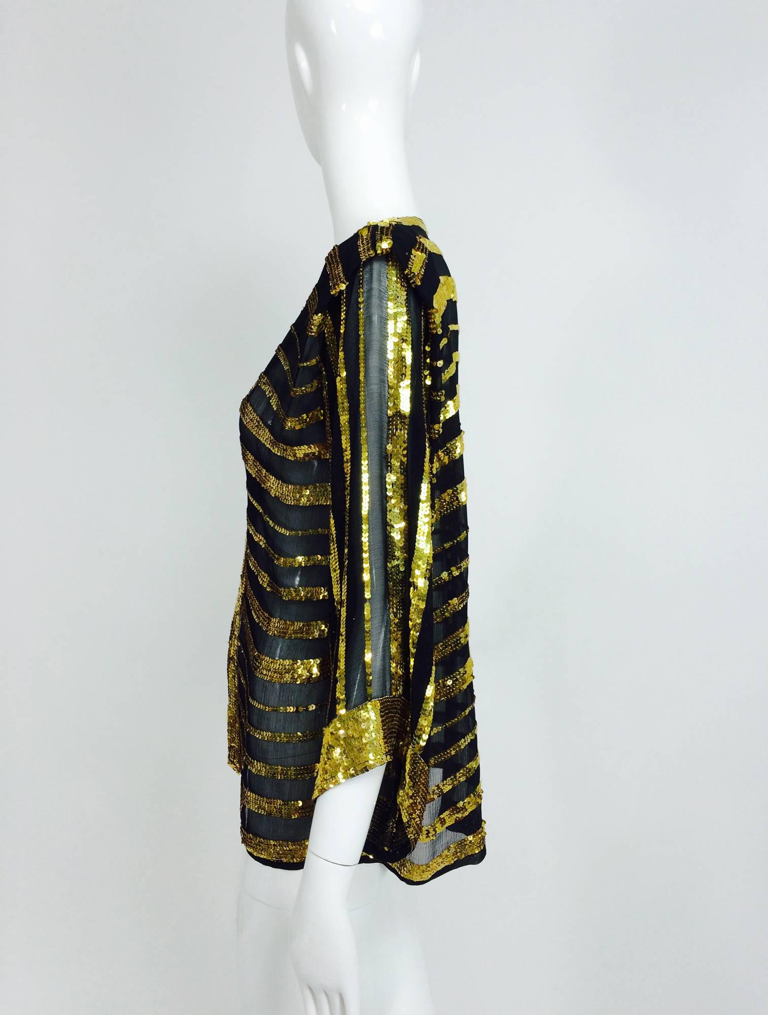 Vintage Sweelo black silk and gold sequin kimono style jacket 1970s unworn 3