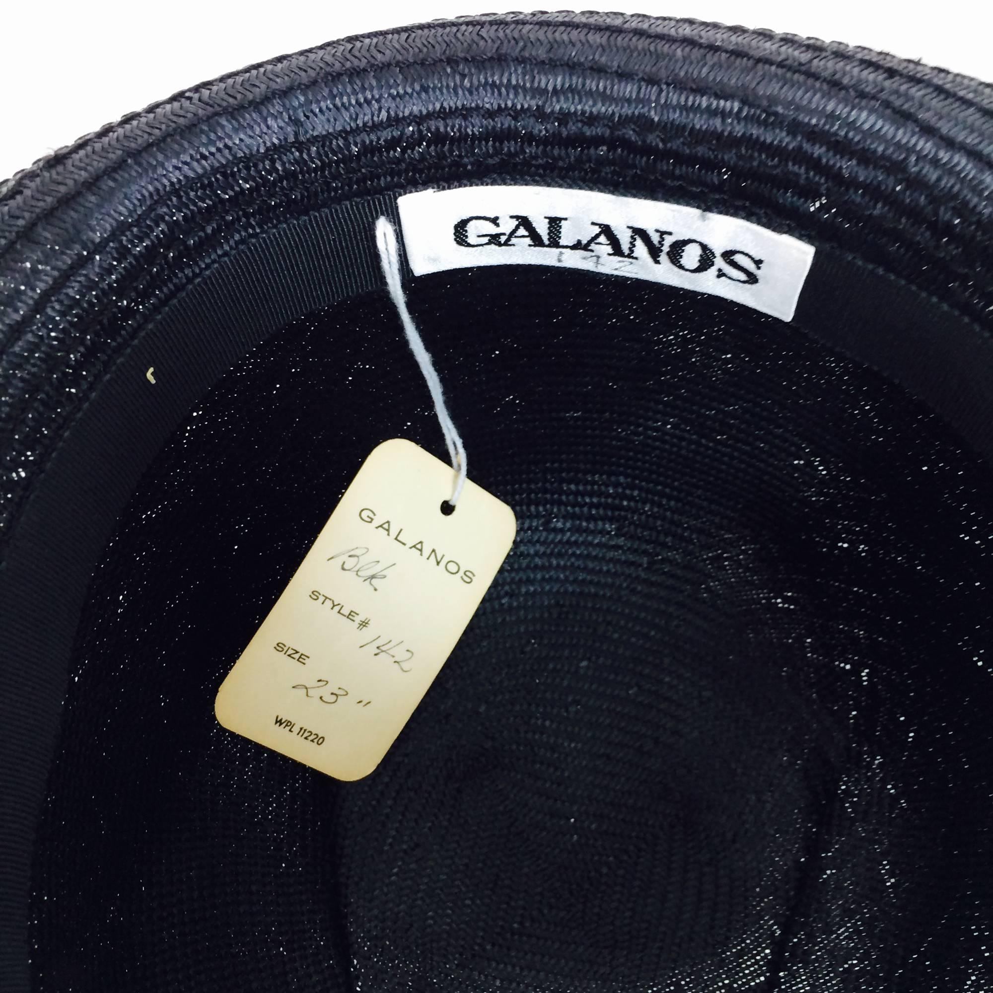 Black Galanos Vintage exterior seam glazed black straw cloche hat 1960s