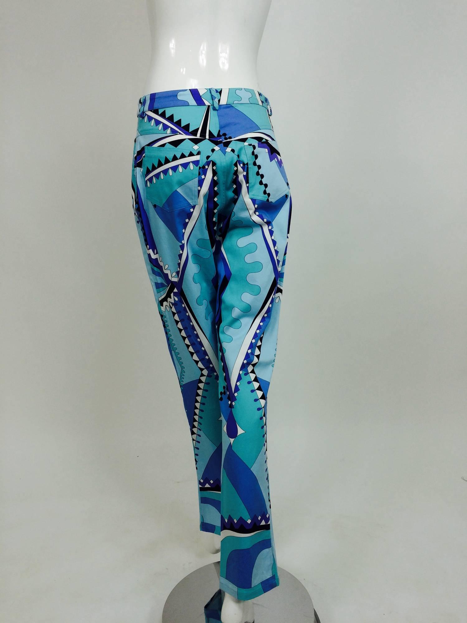 Bessi Purple, blue, aqua & black geometric print jeans NWT In New Condition In West Palm Beach, FL