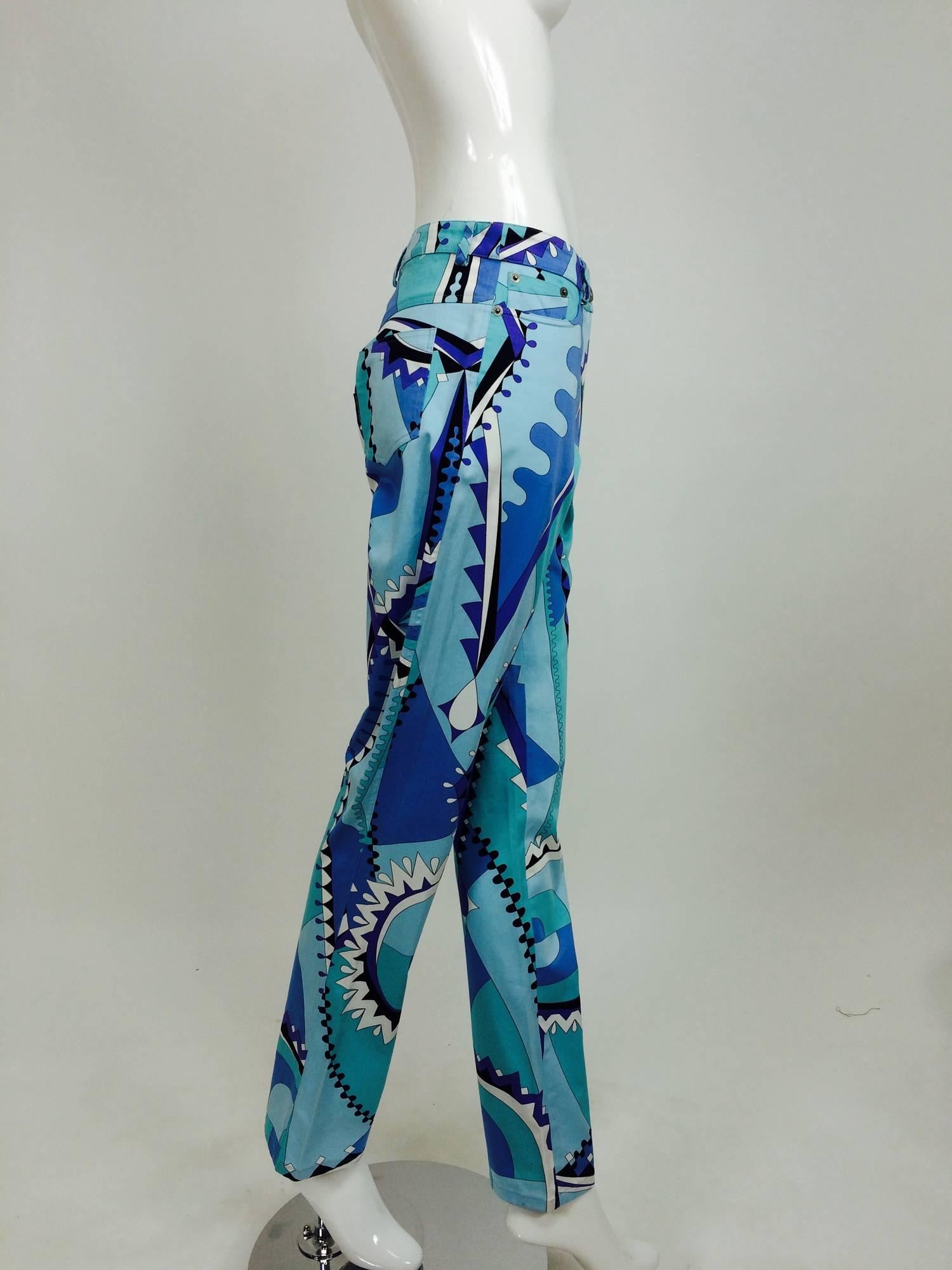 Bessi Purple, blue, aqua & black geometric print jeans NWT 1