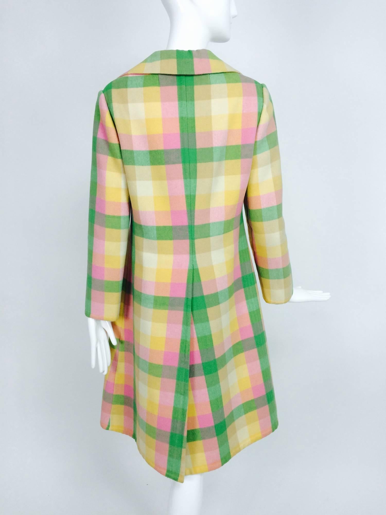 Women's Vintage Bill Blass double face wool pastel plaid coat 1970s
