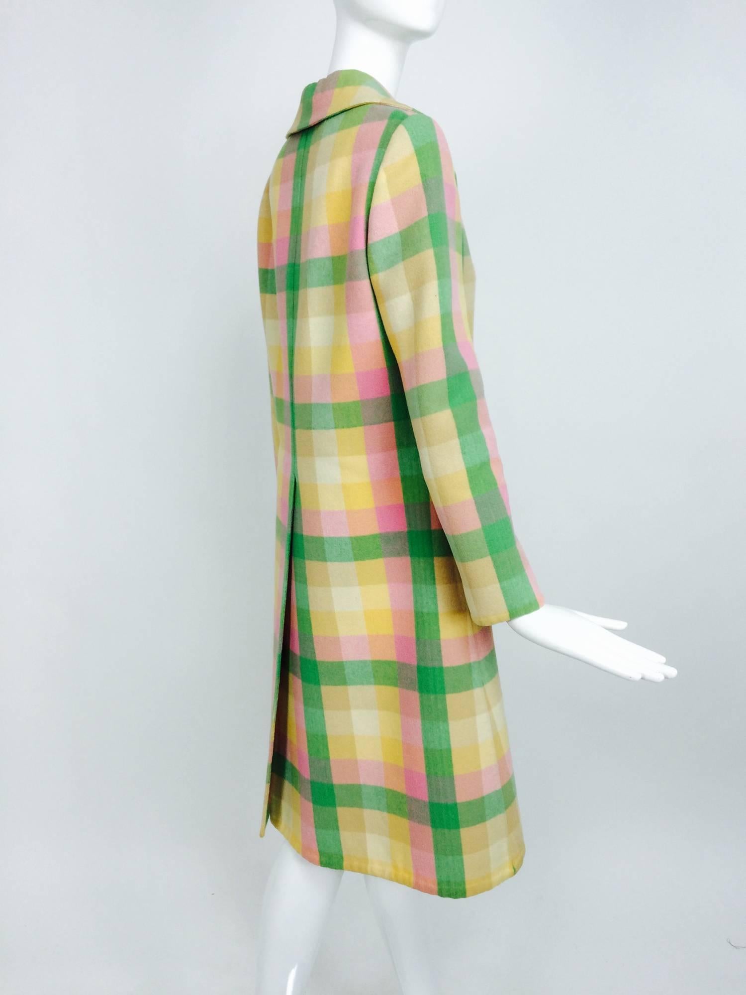 Vintage Bill Blass double face wool pastel plaid coat 1970s 1