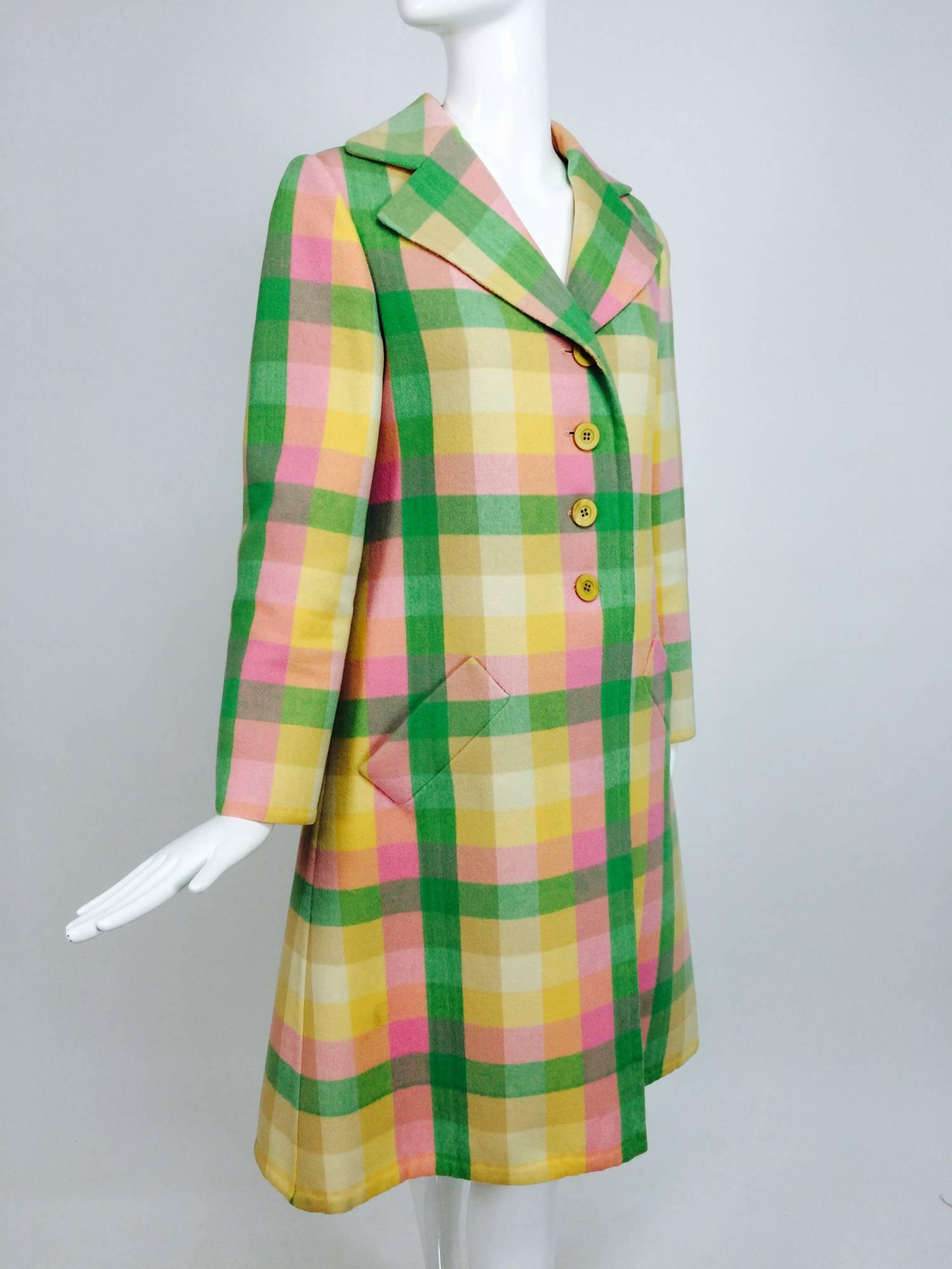 Vintage Bill Blass double face wool pastel plaid coat 1970s 3