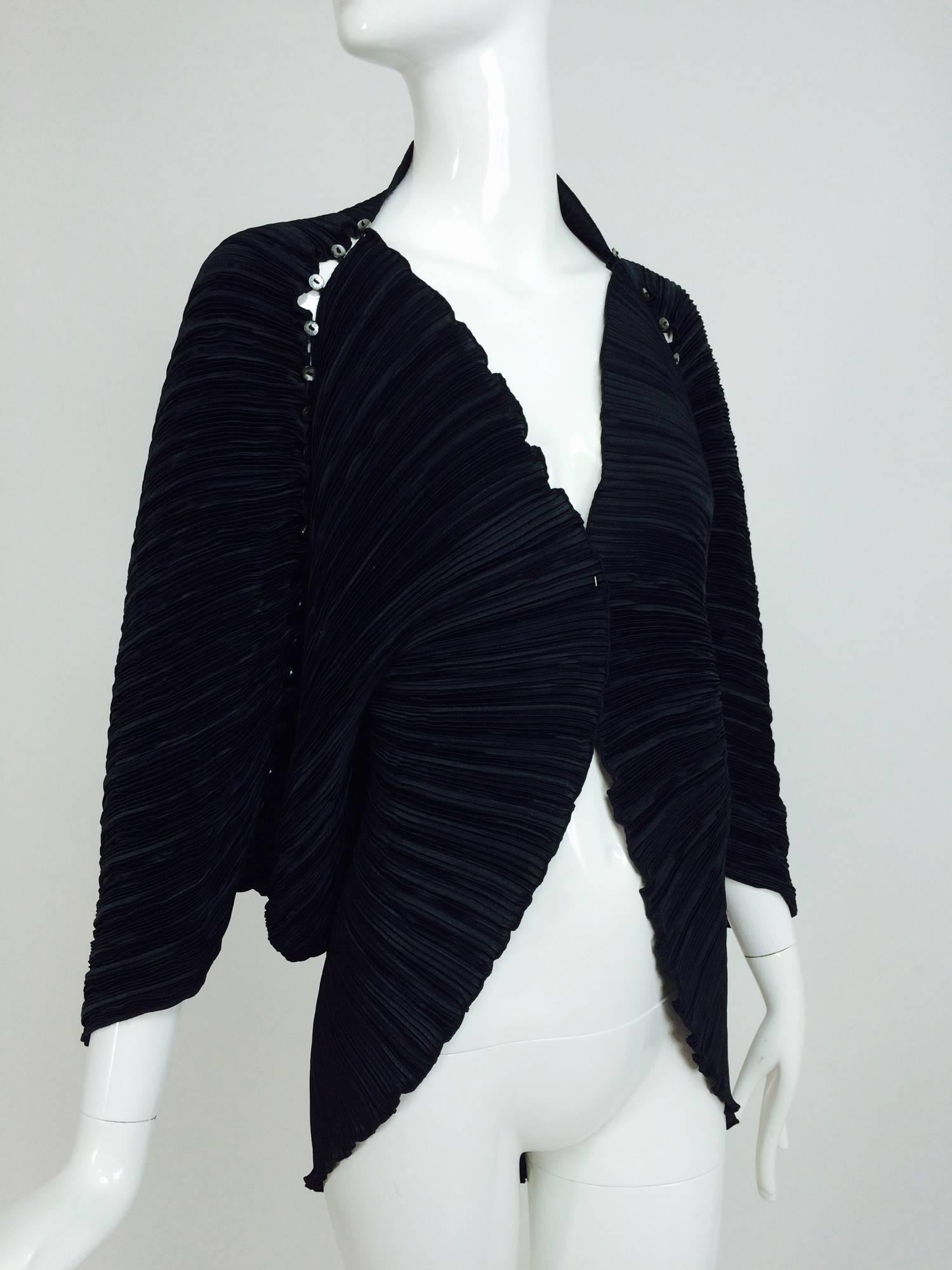 Black Vintage Ellen Hauptli black Forutny pleated jacket with button shoulders 1990s