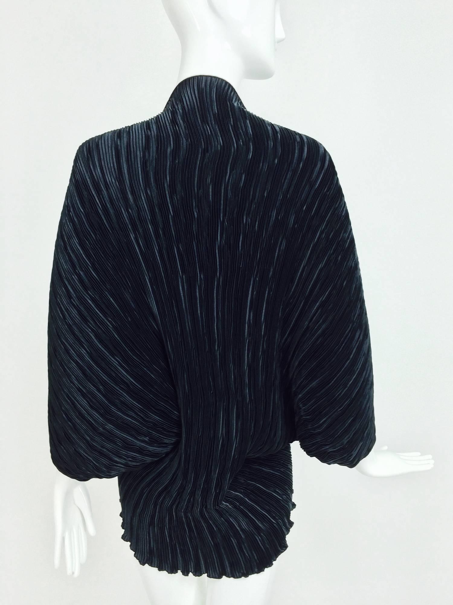 Vintage Ellen Hauptli black Forutny pleated jacket with button shoulders 1990s 1