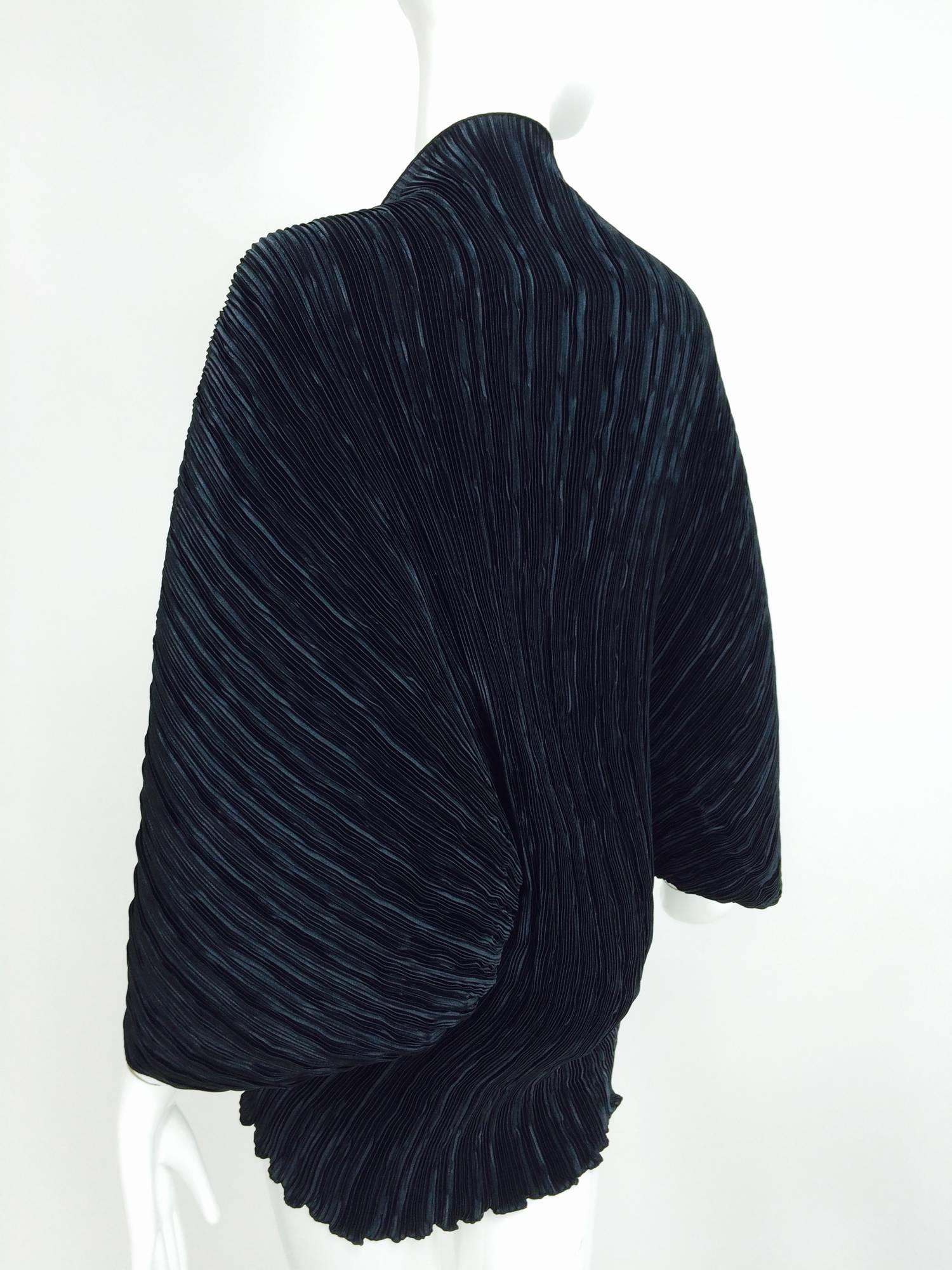 Vintage Ellen Hauptli black Forutny pleated jacket with button shoulders 1990s 2