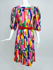 Vintage Philippe Venet Paris printed linen/cotton shift dress 1980s