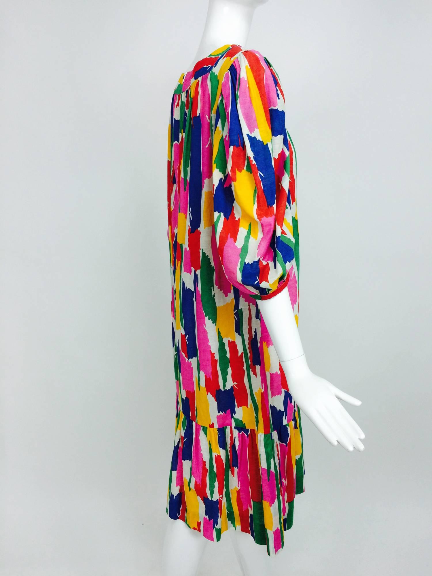 Vintage Philippe Venet Paris printed linen/cotton shift dress 1980s In Excellent Condition In West Palm Beach, FL