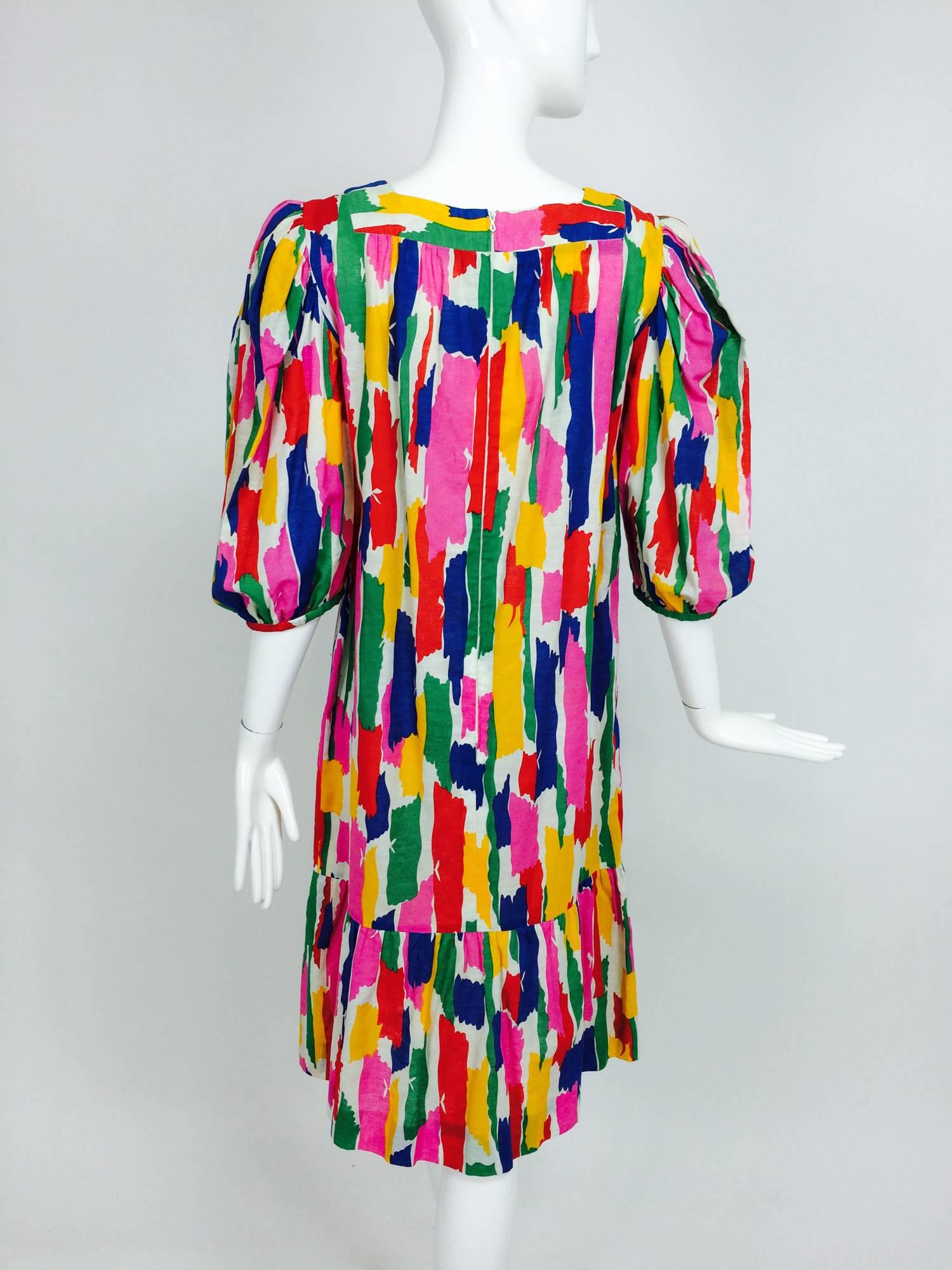 Women's Vintage Philippe Venet Paris printed linen/cotton shift dress 1980s