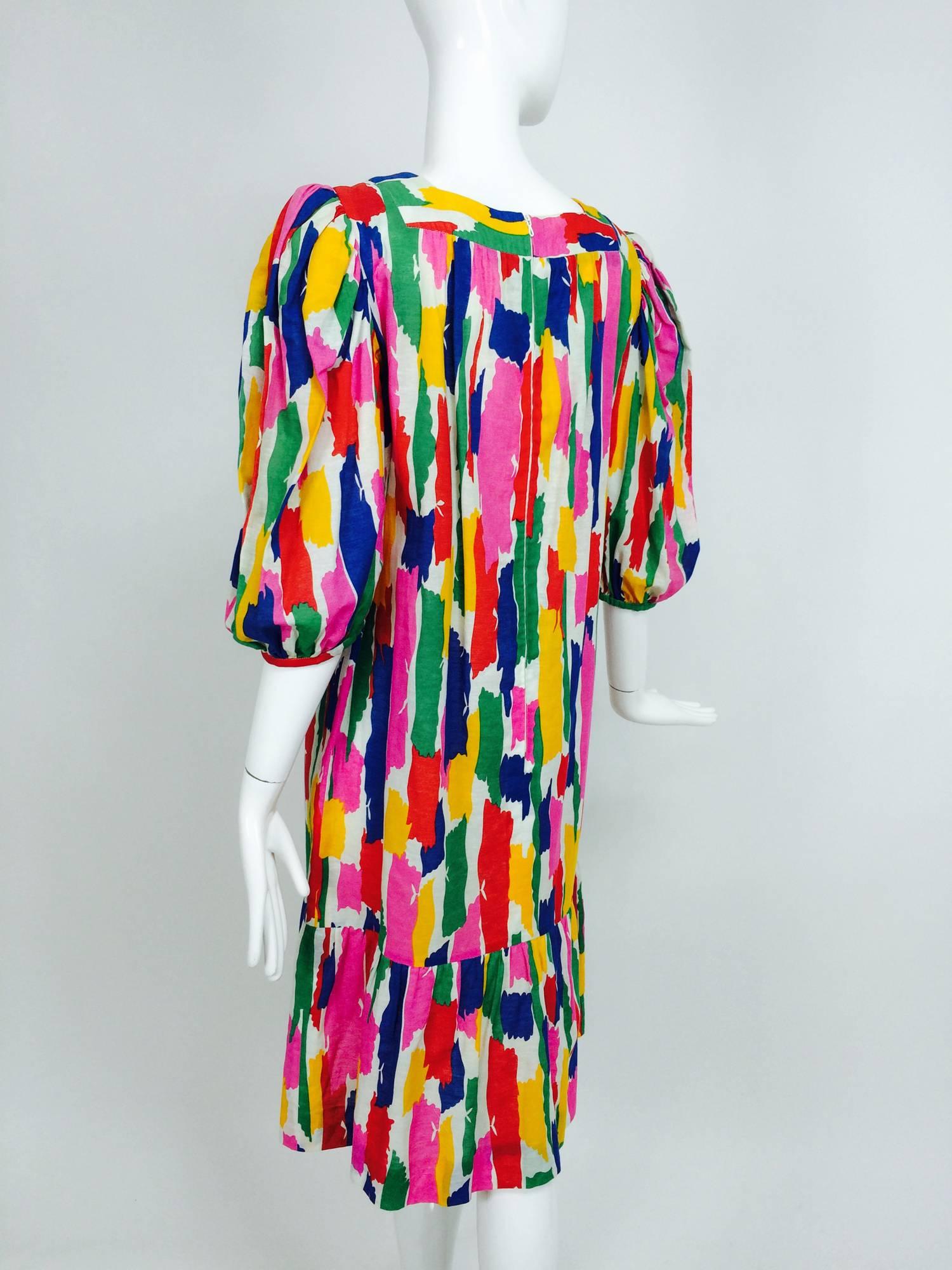 Vintage Philippe Venet Paris printed linen/cotton shift dress 1980s 1