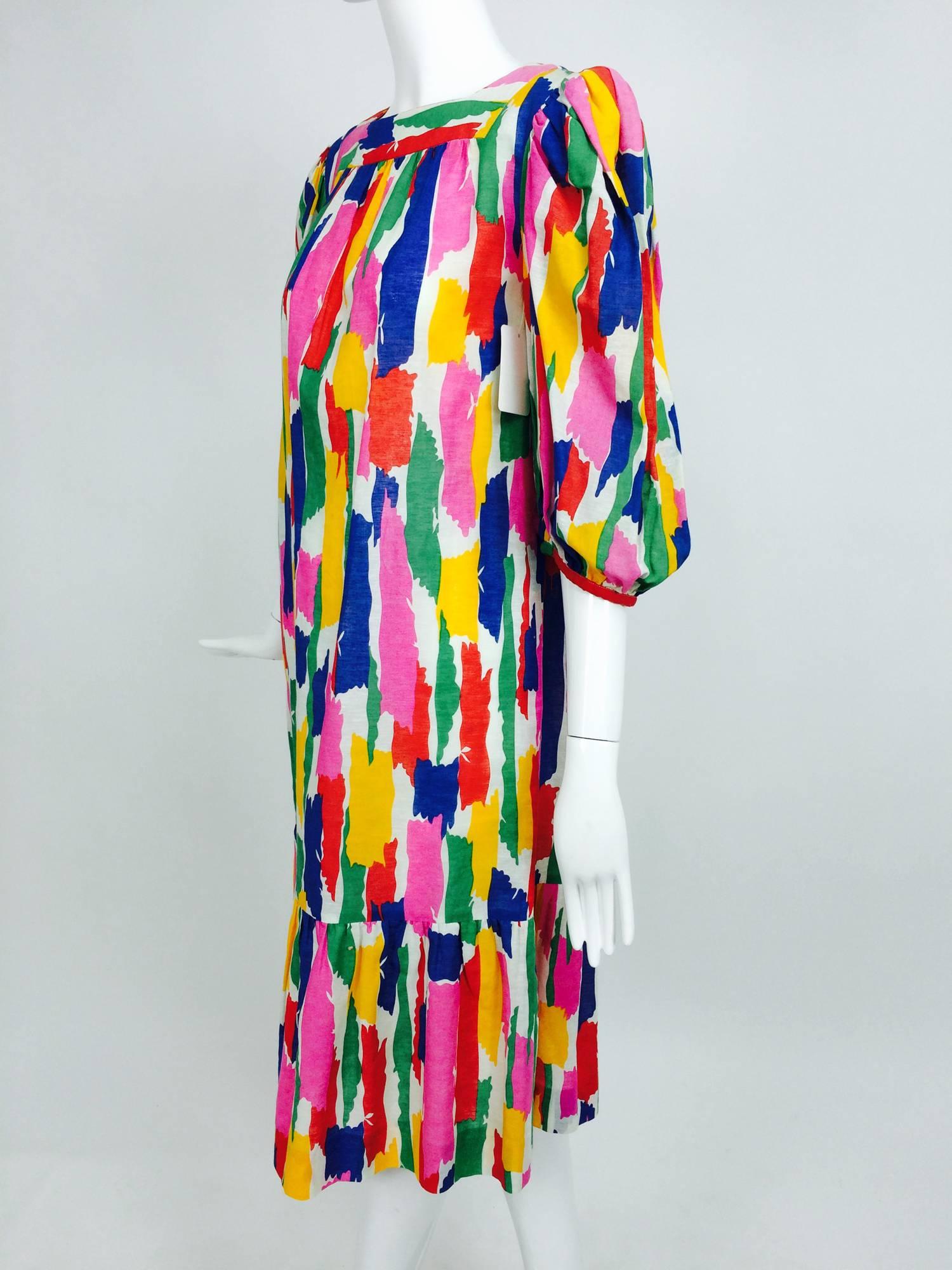 Vintage Philippe Venet Paris printed linen/cotton shift dress 1980s 3