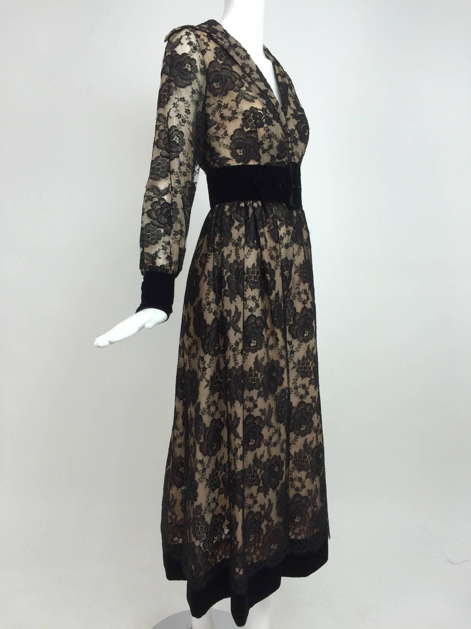 Black Vintage Lillie Rubin black lace & velvet dress 1970s