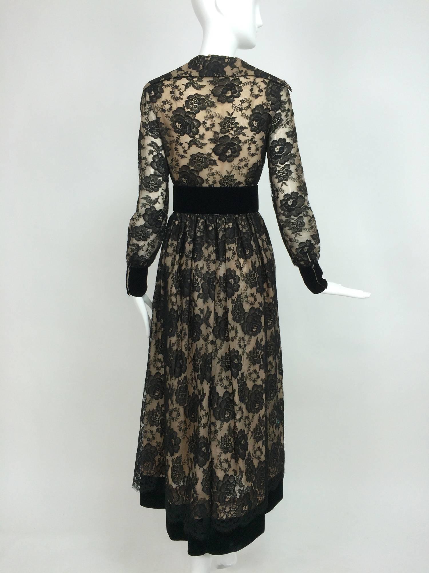 Vintage Lillie Rubin black lace & velvet dress 1970s 1