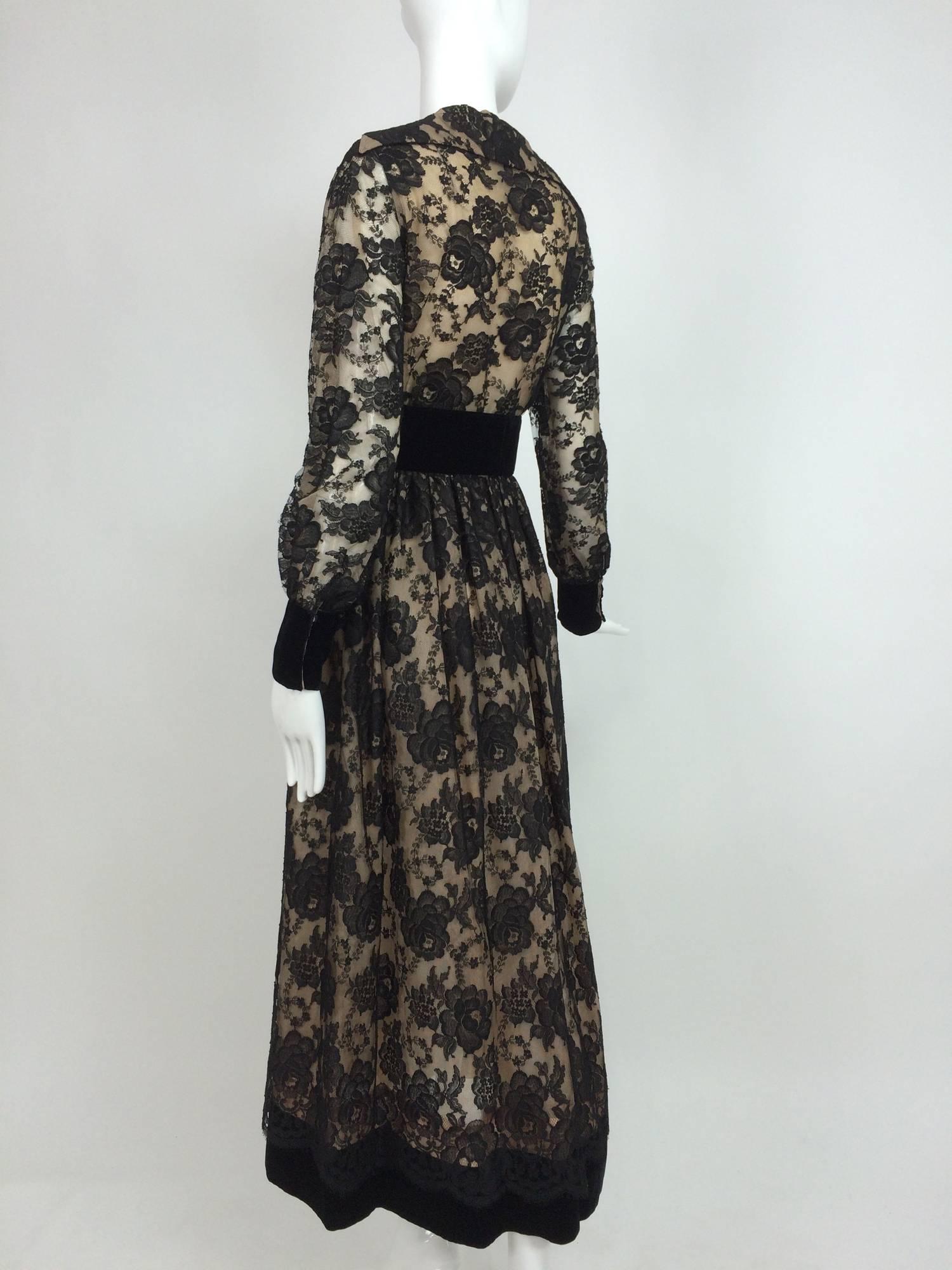 Vintage Lillie Rubin black lace & velvet dress 1970s 2