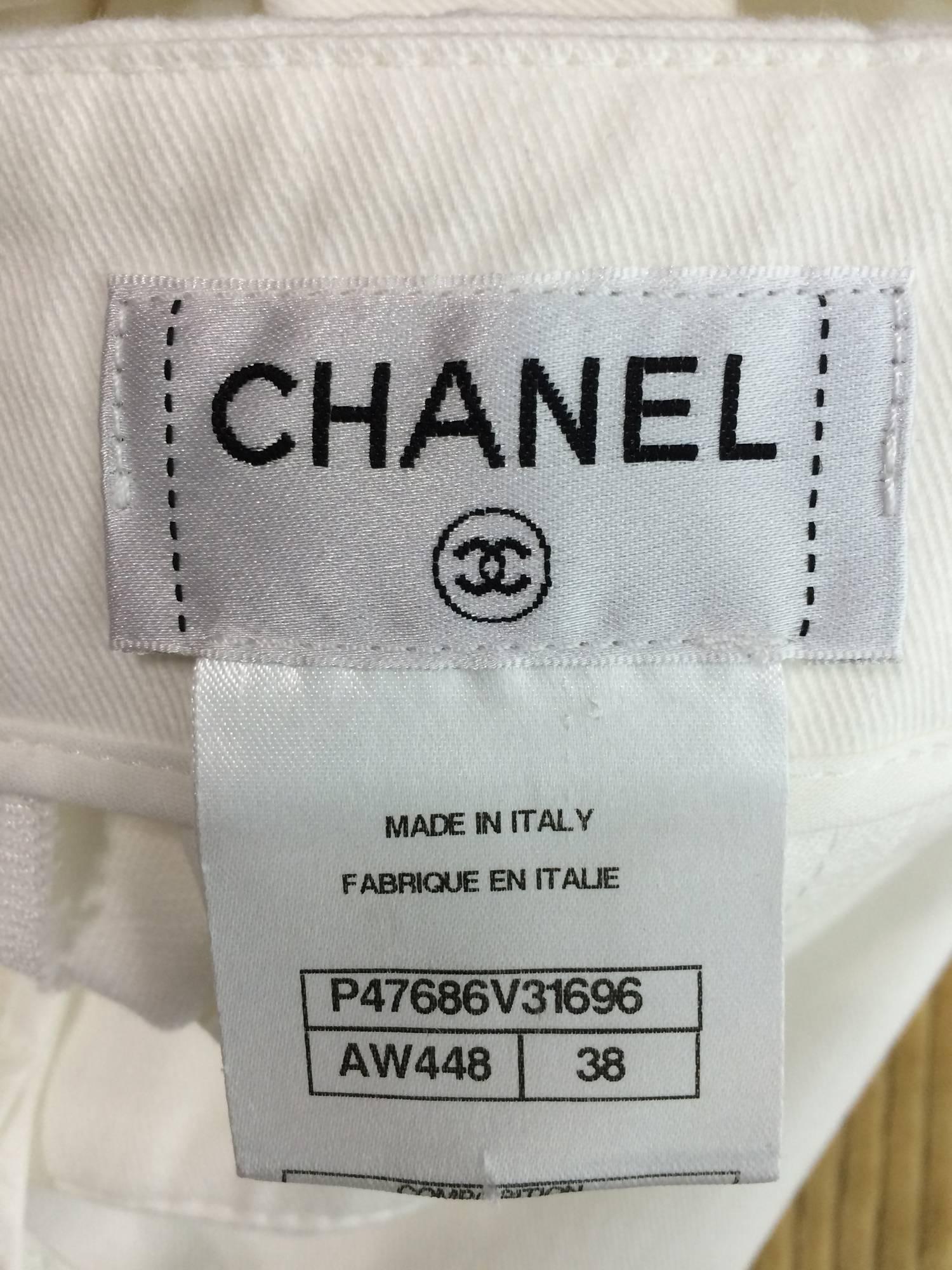 Vintage Chanel white cotton twill buckle back fly front trousers 1990s 3