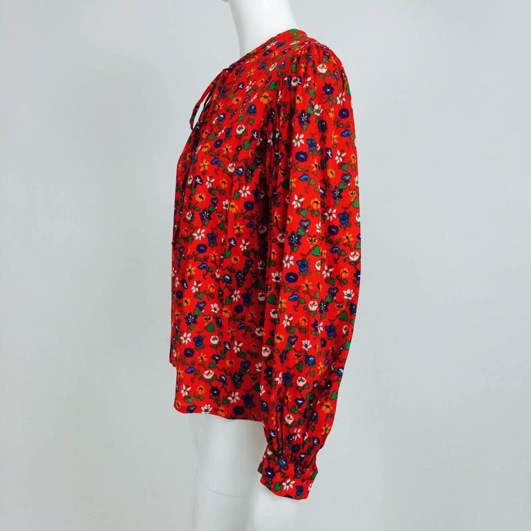 VIntage Yves Saint Laurent YSL Red cotton crepe calico peasant blouse ...