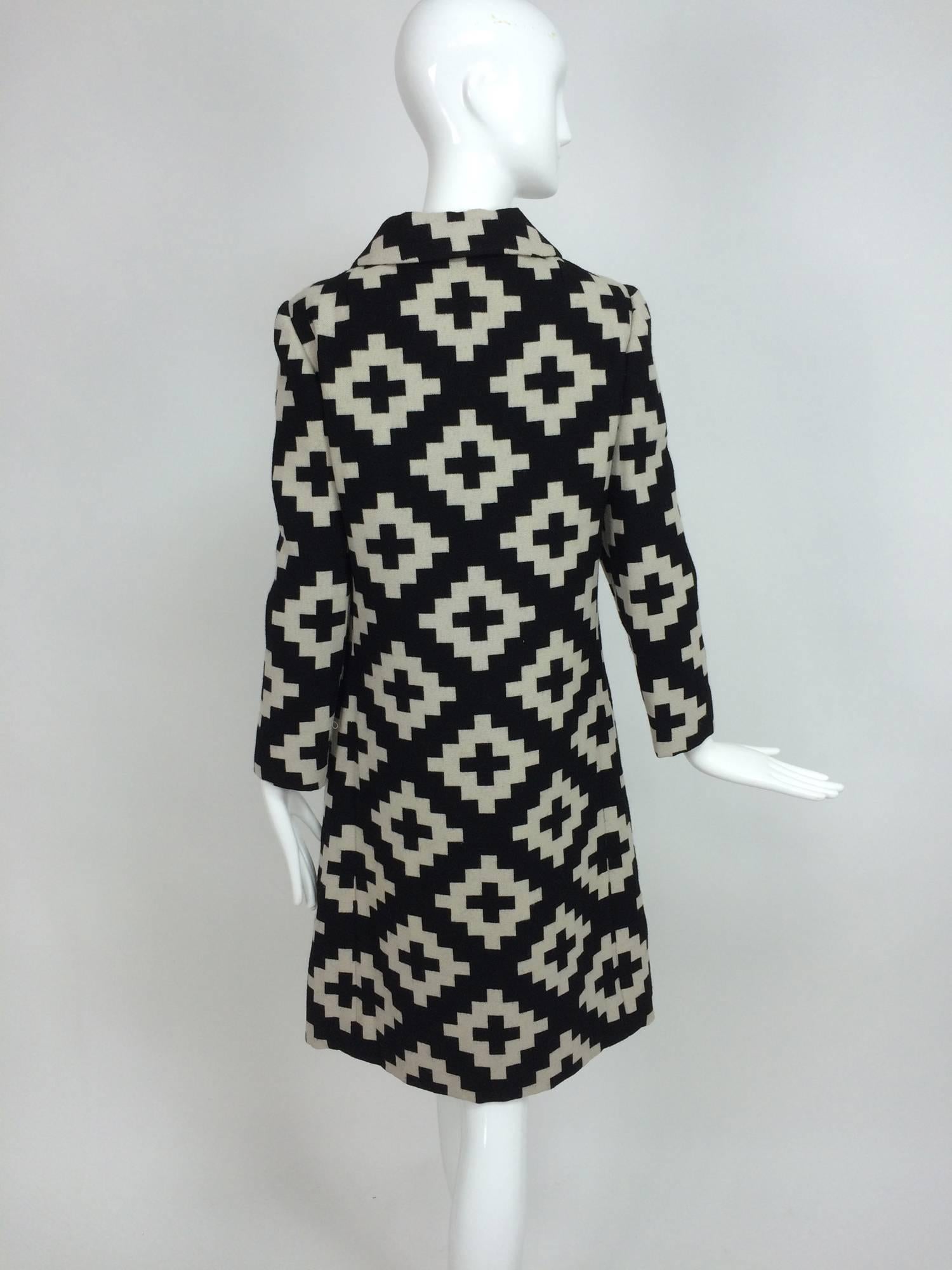 Women's Vintage Donald Brooks geometric black & white coat dress 1960s