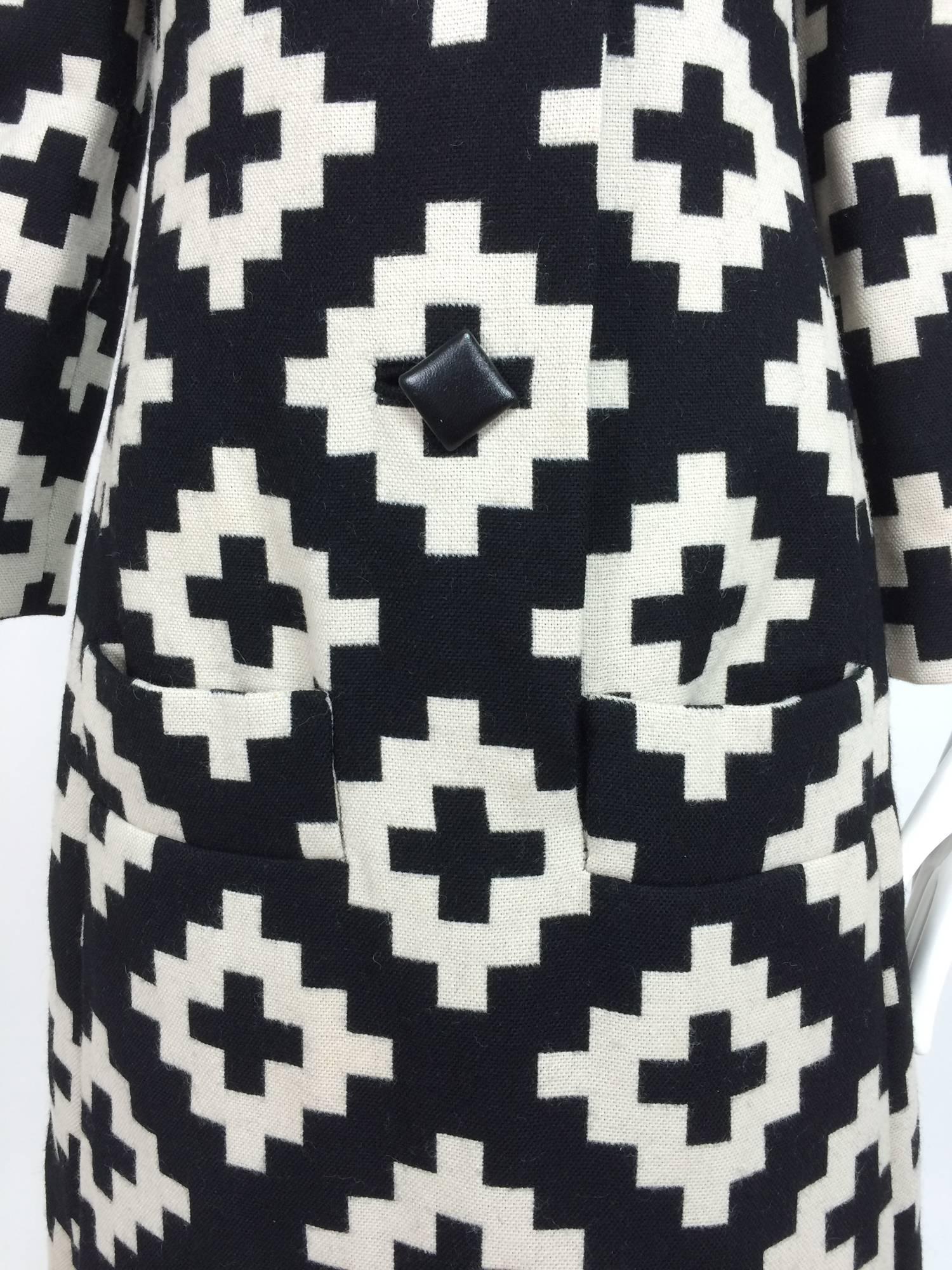 Vintage Donald Brooks geometric black & white coat dress 1960s 2