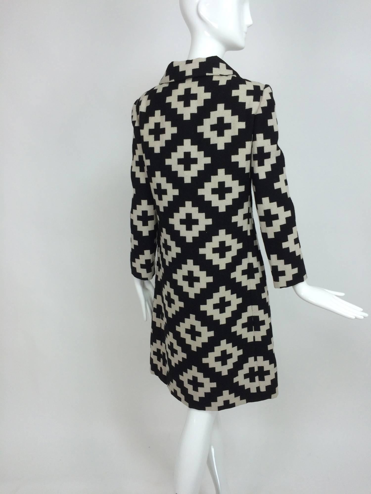 Vintage Donald Brooks geometric black & white coat dress 1960s 4